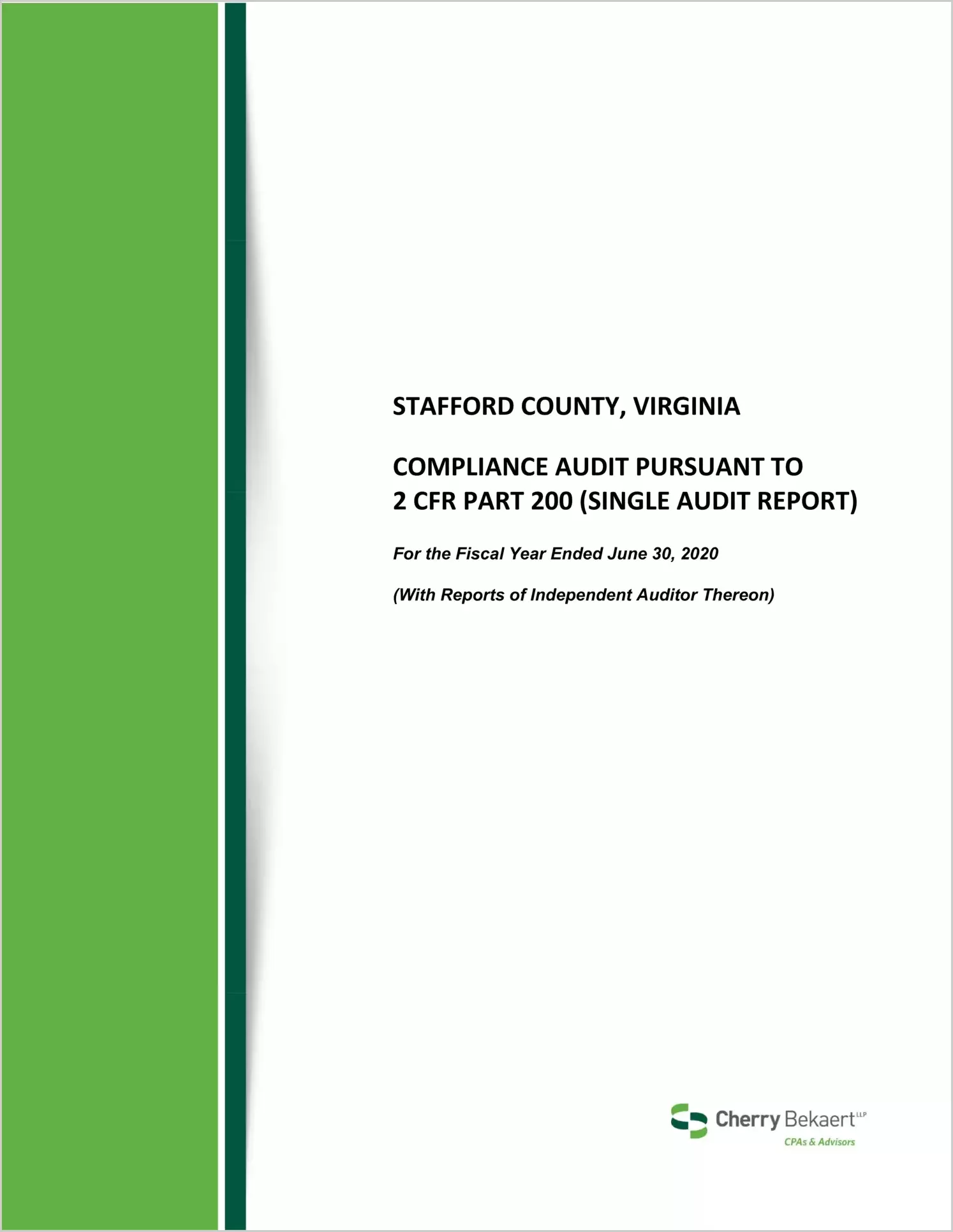 2020 Internal Control and Compliance Report for County of Stafford