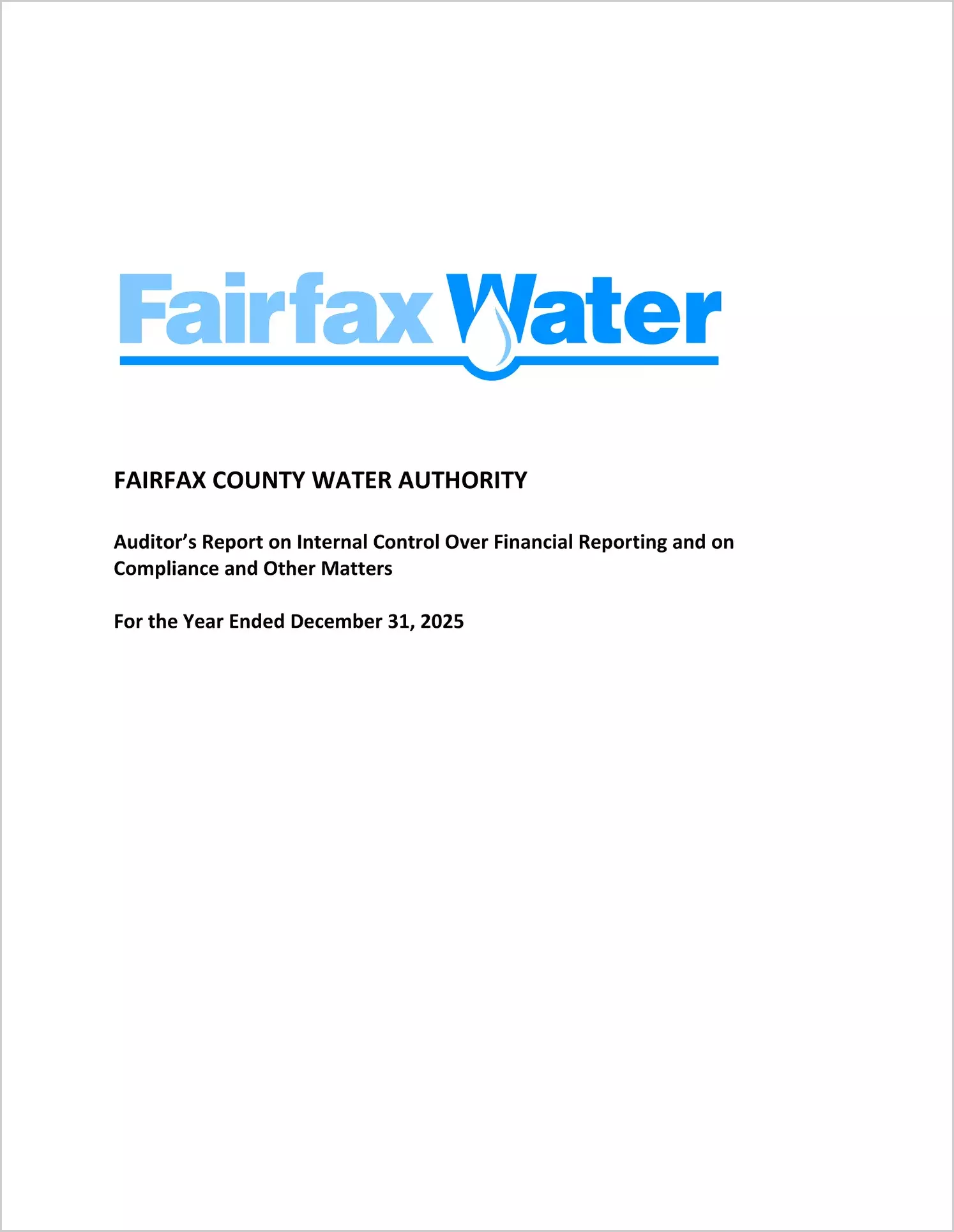 preview of 2025 ABC/Other Internal Control and Compliance Report for Fairfax County Water Authority