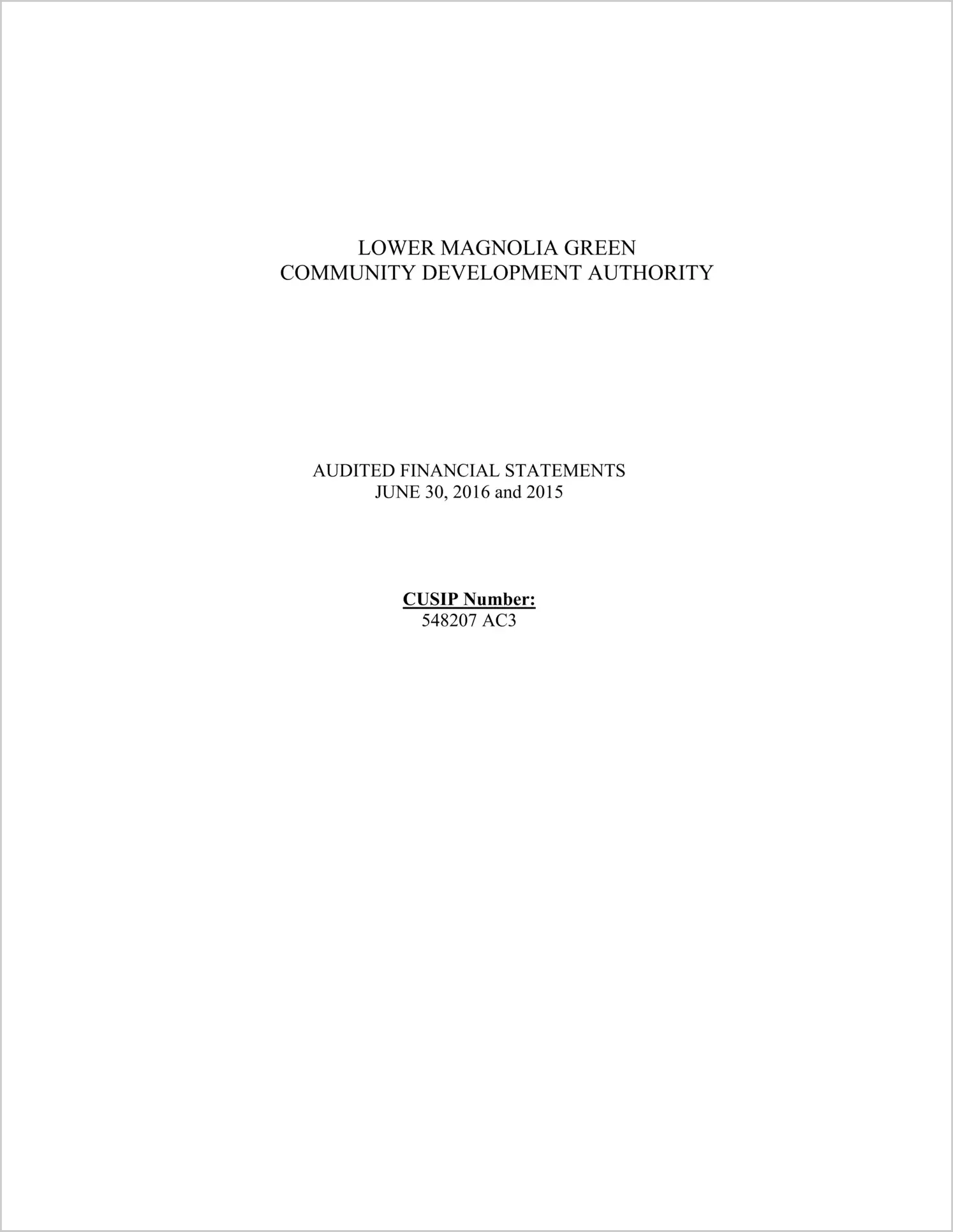 2016 ABC/Other Annual Financial Report  for Magnolia Green Community Development Authority