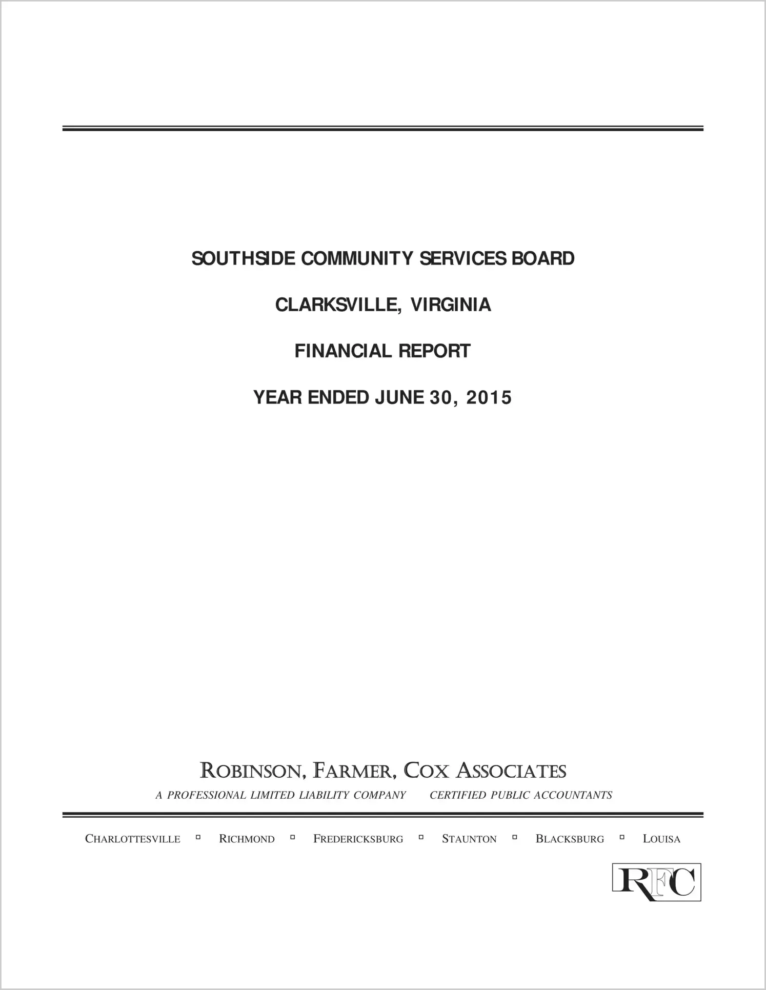 2015 ABC/Other Annual Financial Report  for Southside Community Services Board