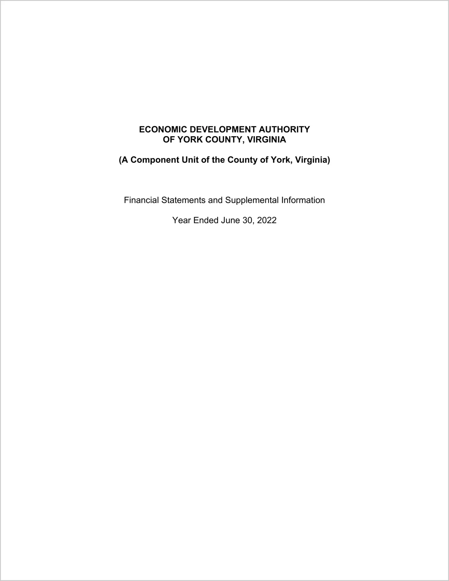 2022 ABC/Other Annual Financial Report  for York Economic Development Authority