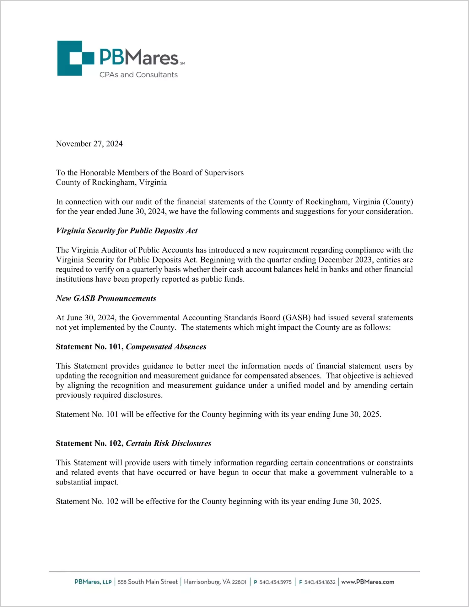 preview of 2024 Management Letter for County of Rockingham