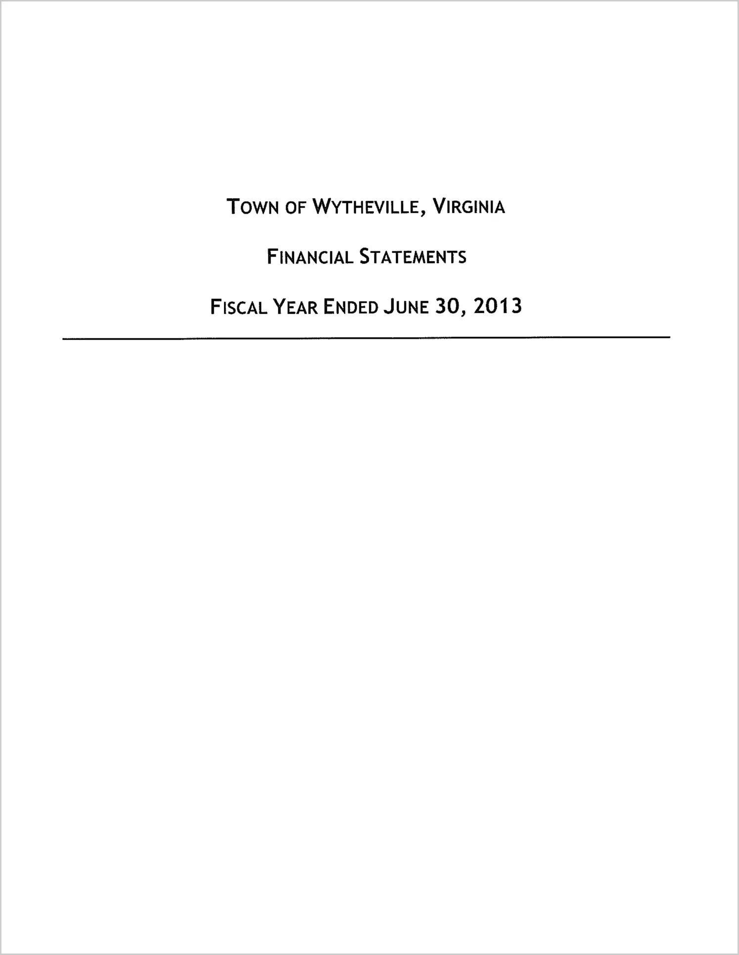 2013 Annual Financial Report for Town of Wytheville