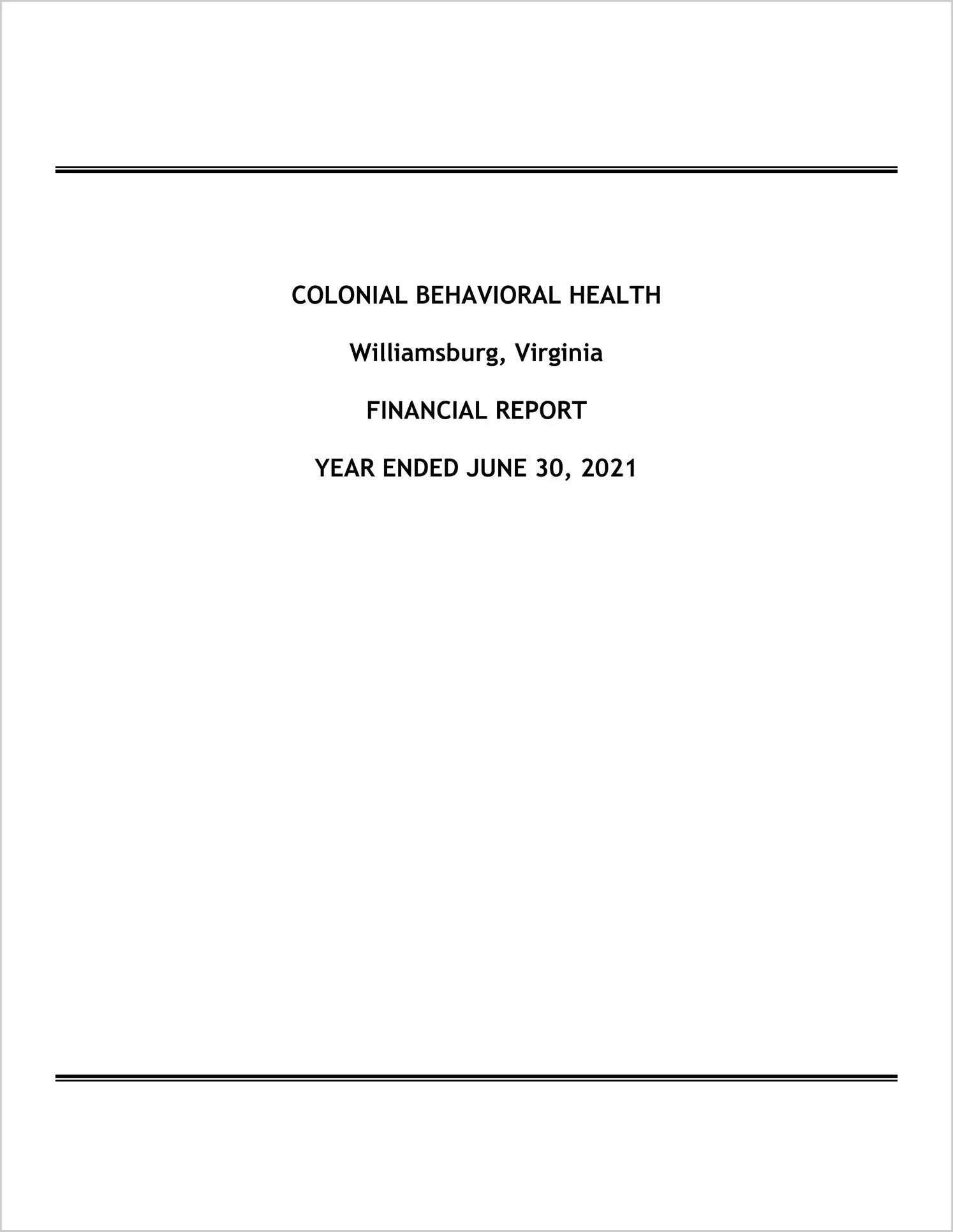 2021 ABC/Other Annual Financial Report  for Colonial Behavioral Health