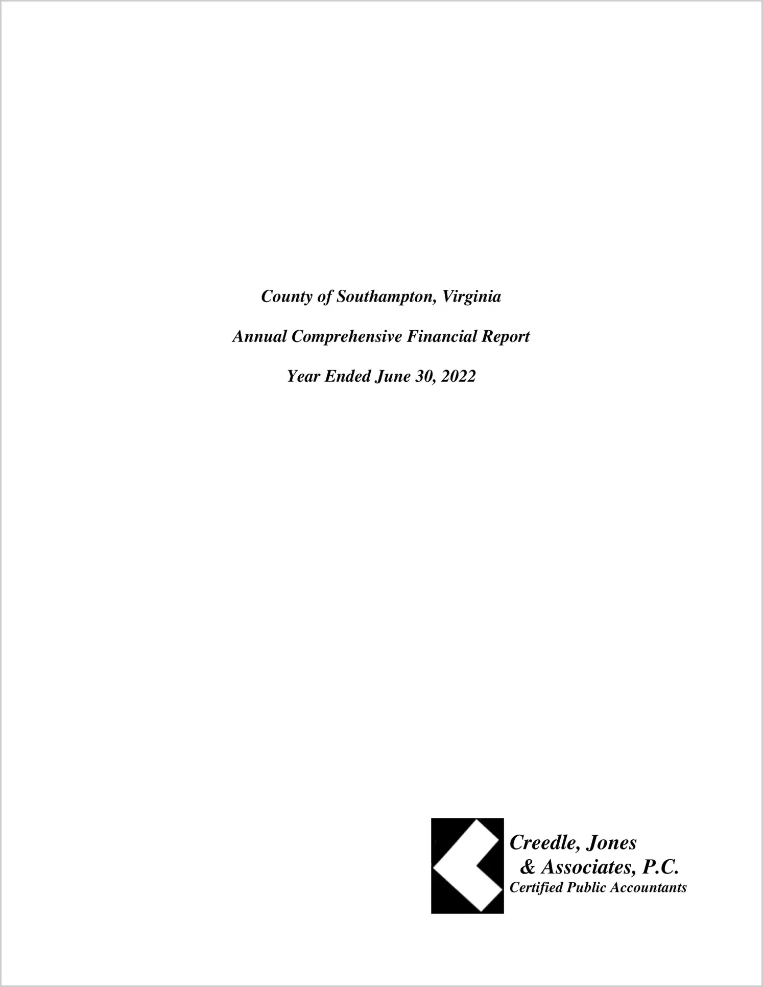 2022 Annual Financial Report for County of Southampton