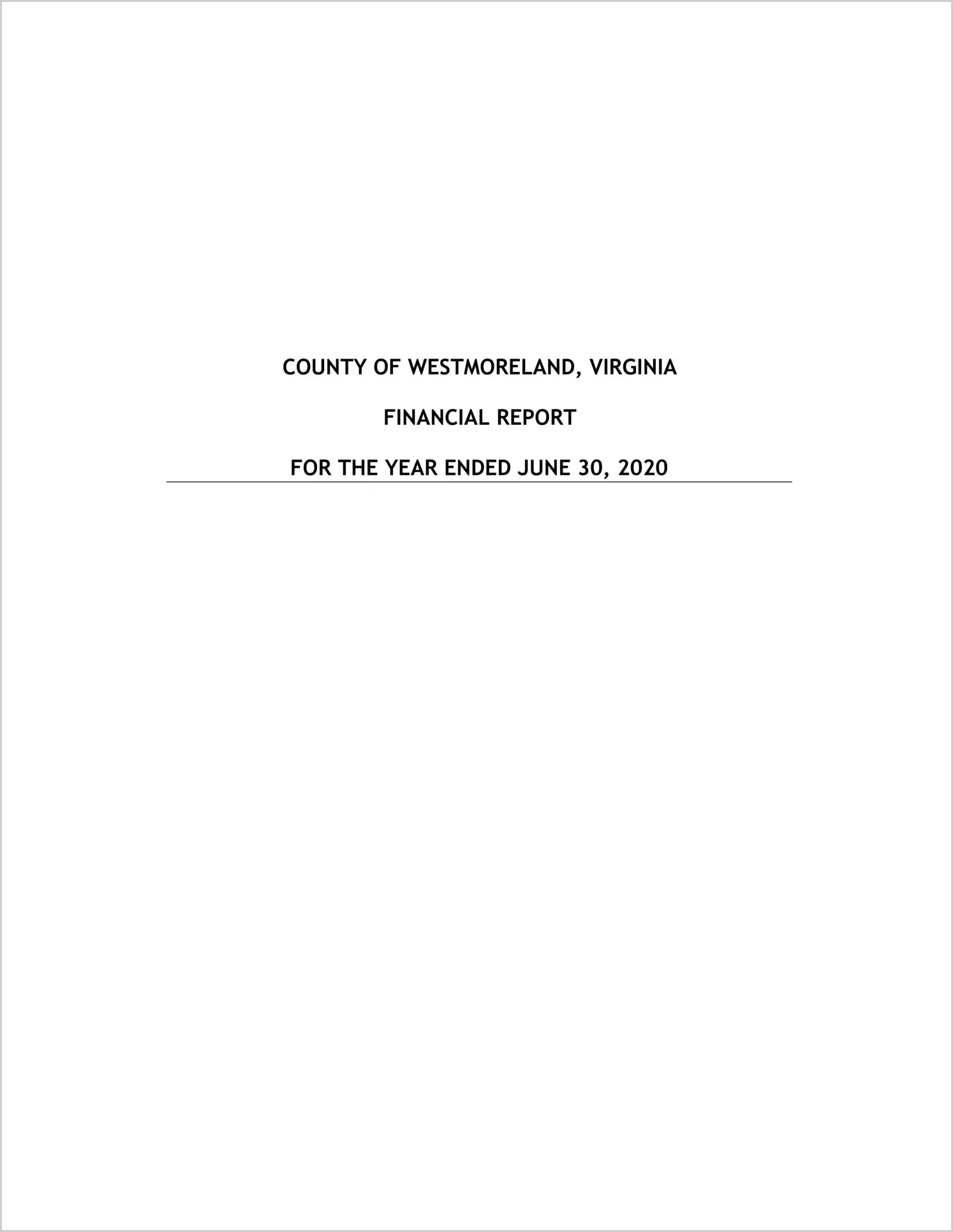 2020 Annual Financial Report for County of Westmoreland