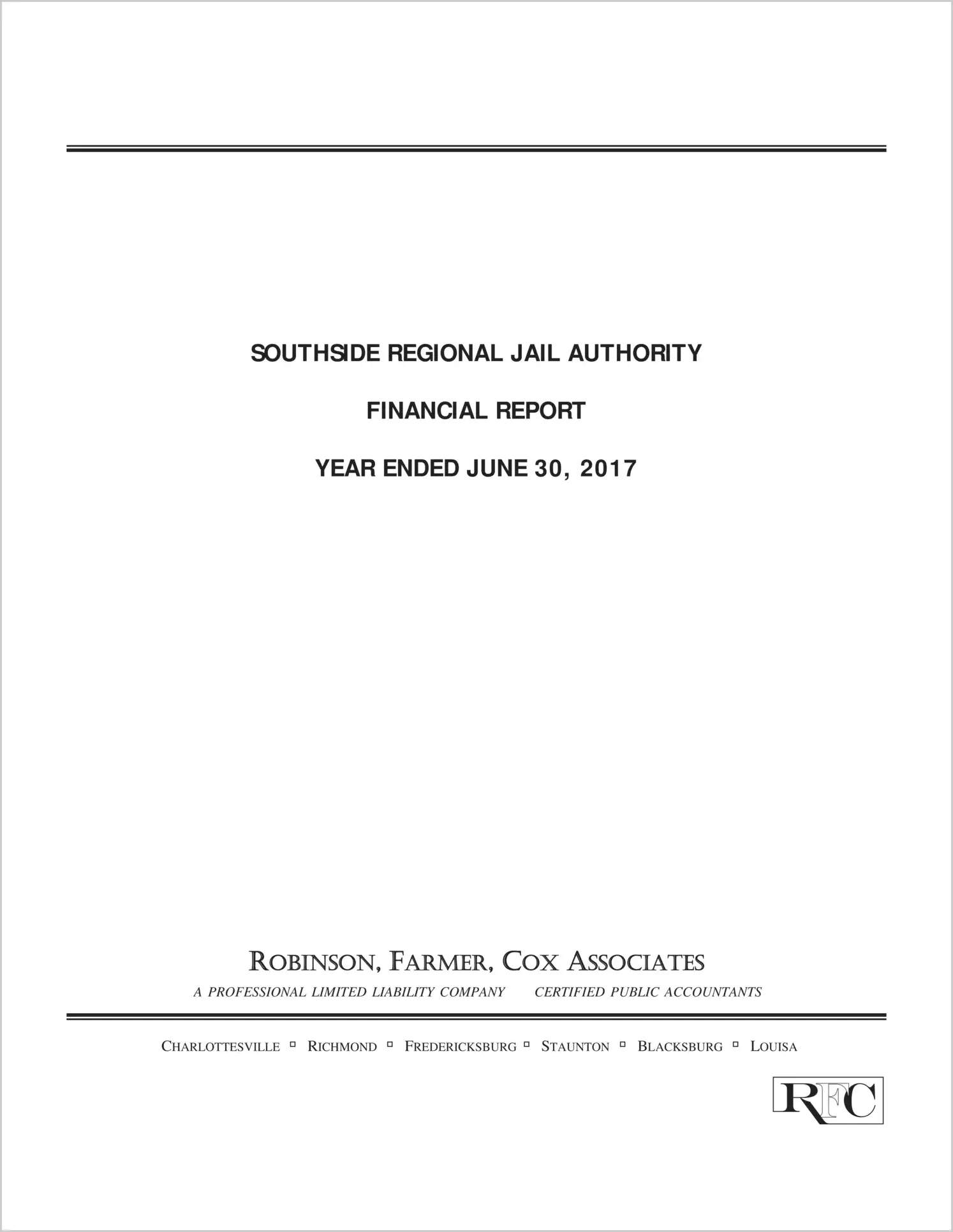 2017 ABC/Other Annual Financial Report  for Southside Regional Jail Authority