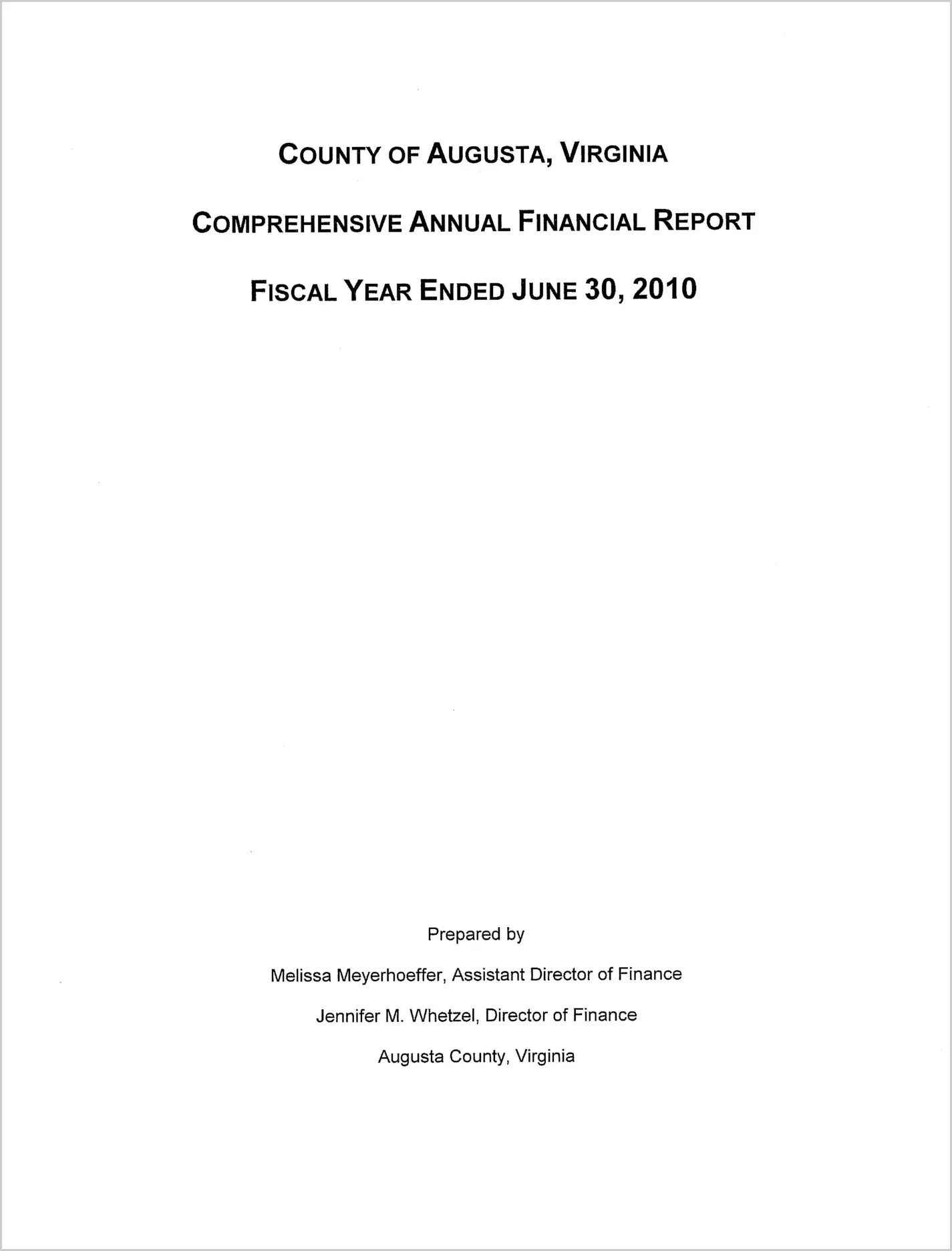 2010 Annual Financial Report for County of Augusta