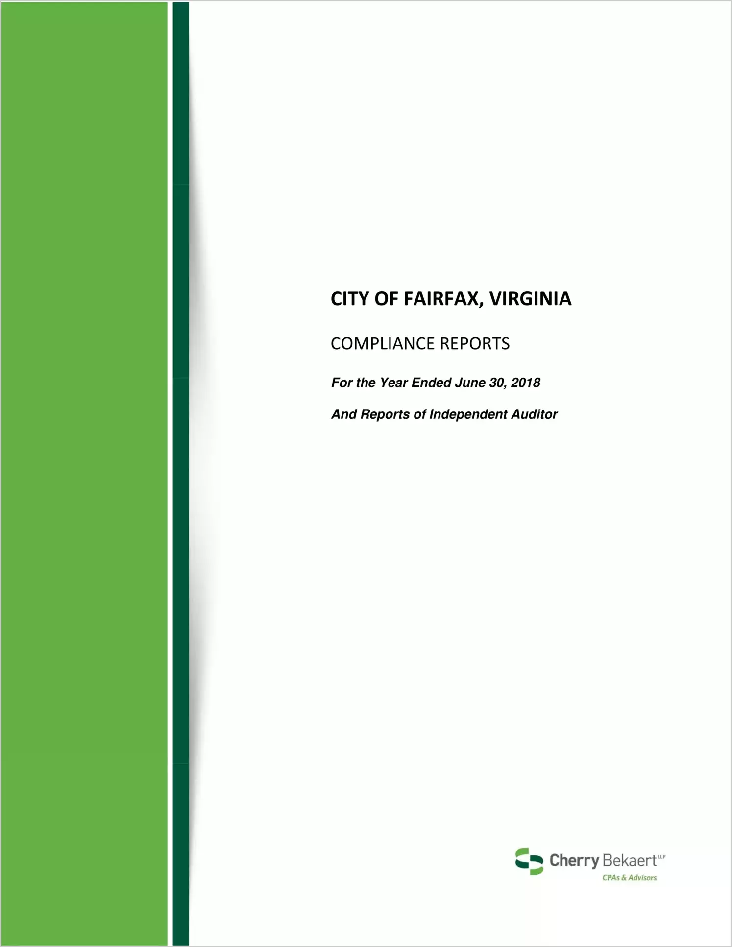 2018 Internal Control and Compliance Report for City of Fairfax