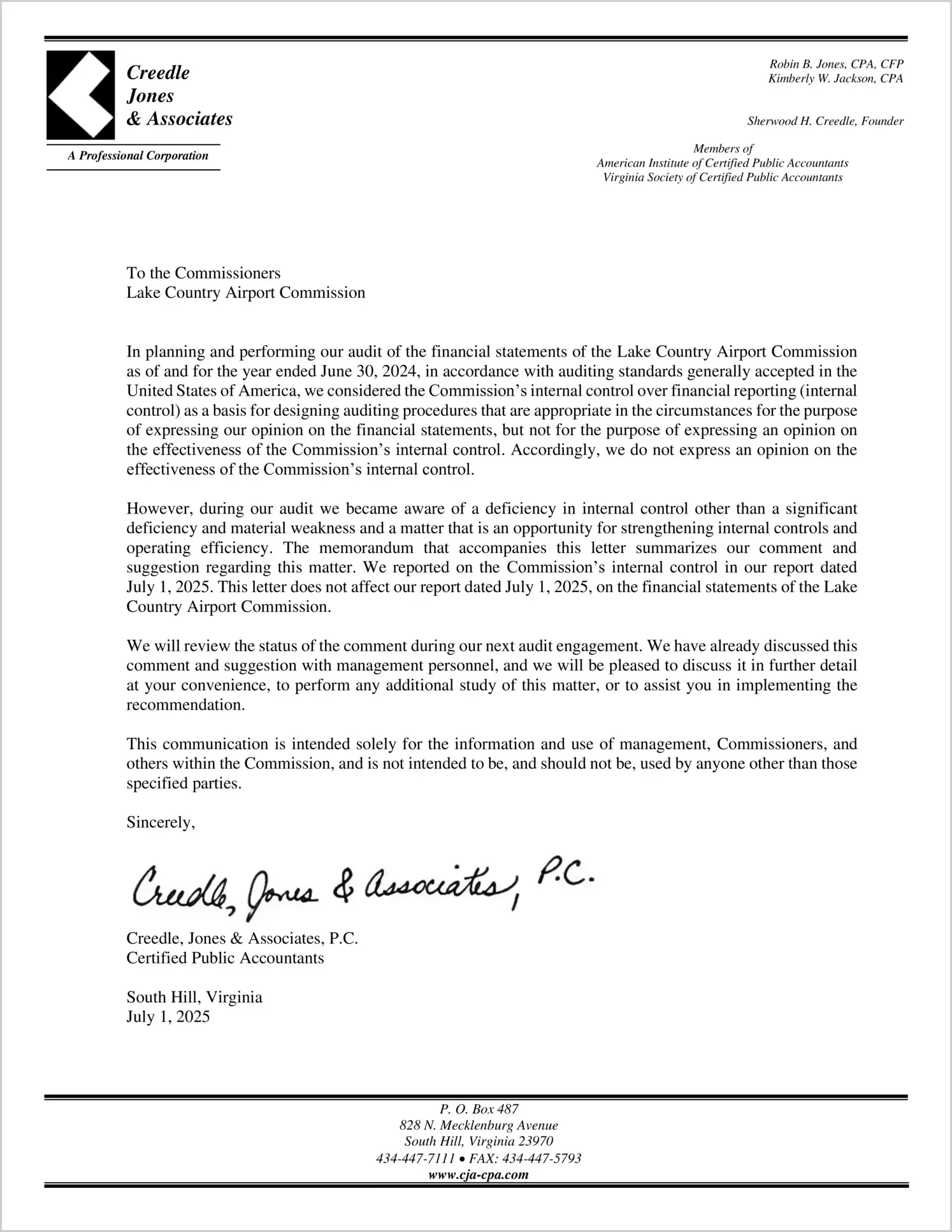 preview of 2024 ABC/Other Management Letter for Lake Country Airport Commission