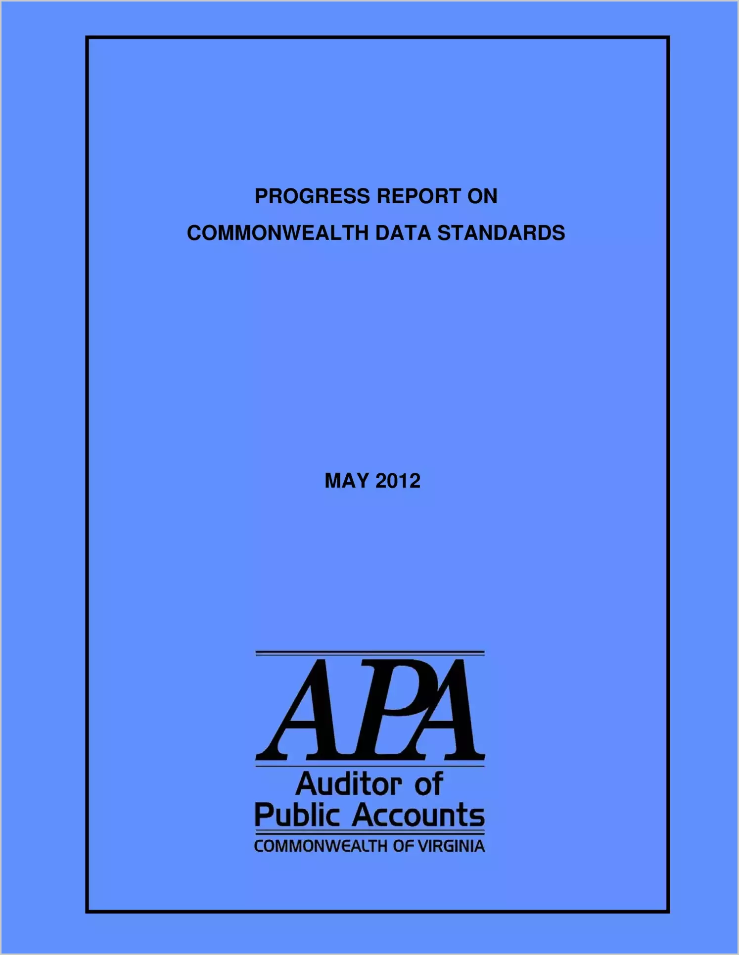 Progress Report on Commonwealth Data Standards as of May 2012