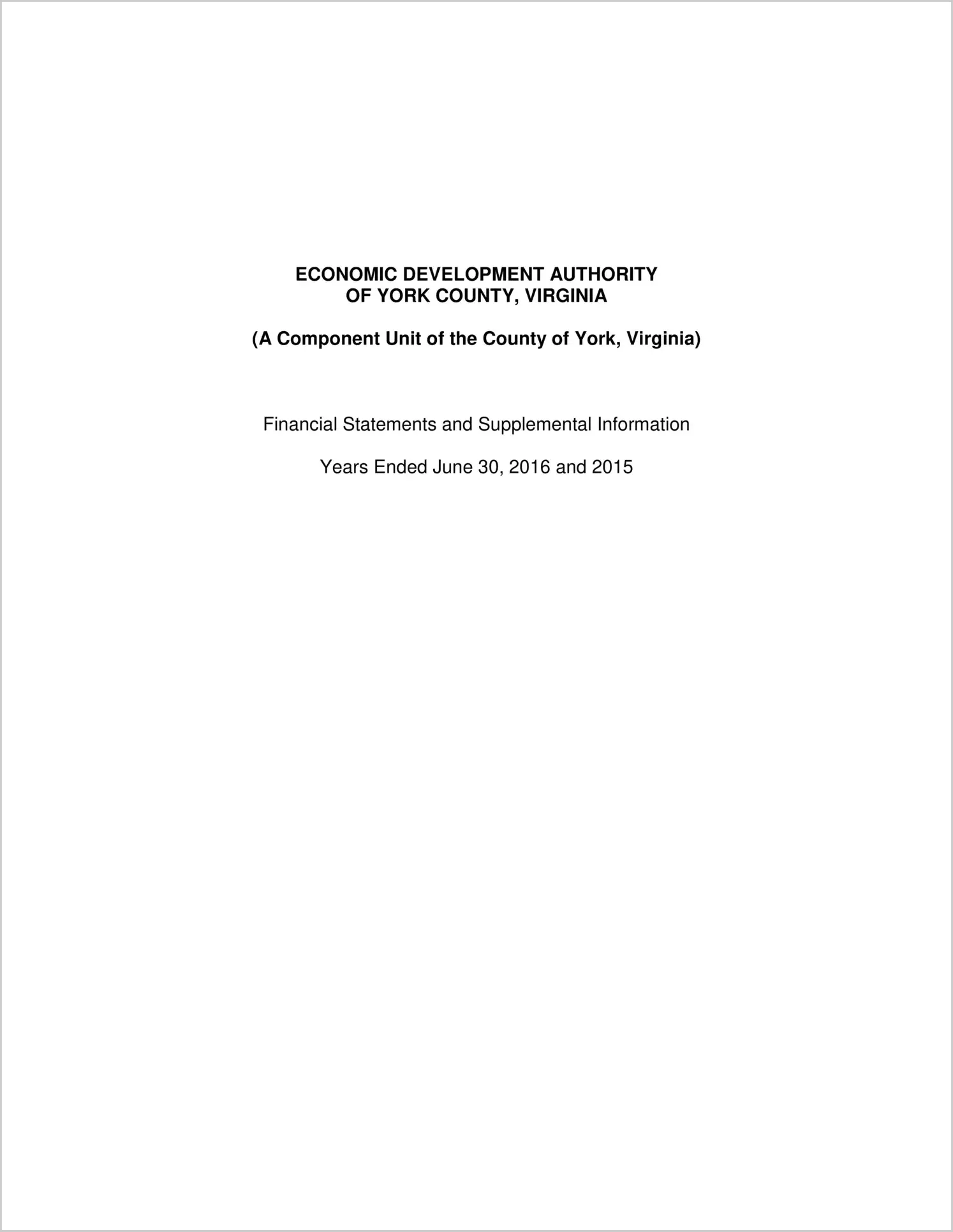 2016 ABC/Other Annual Financial Report  for York Economic Development Authority