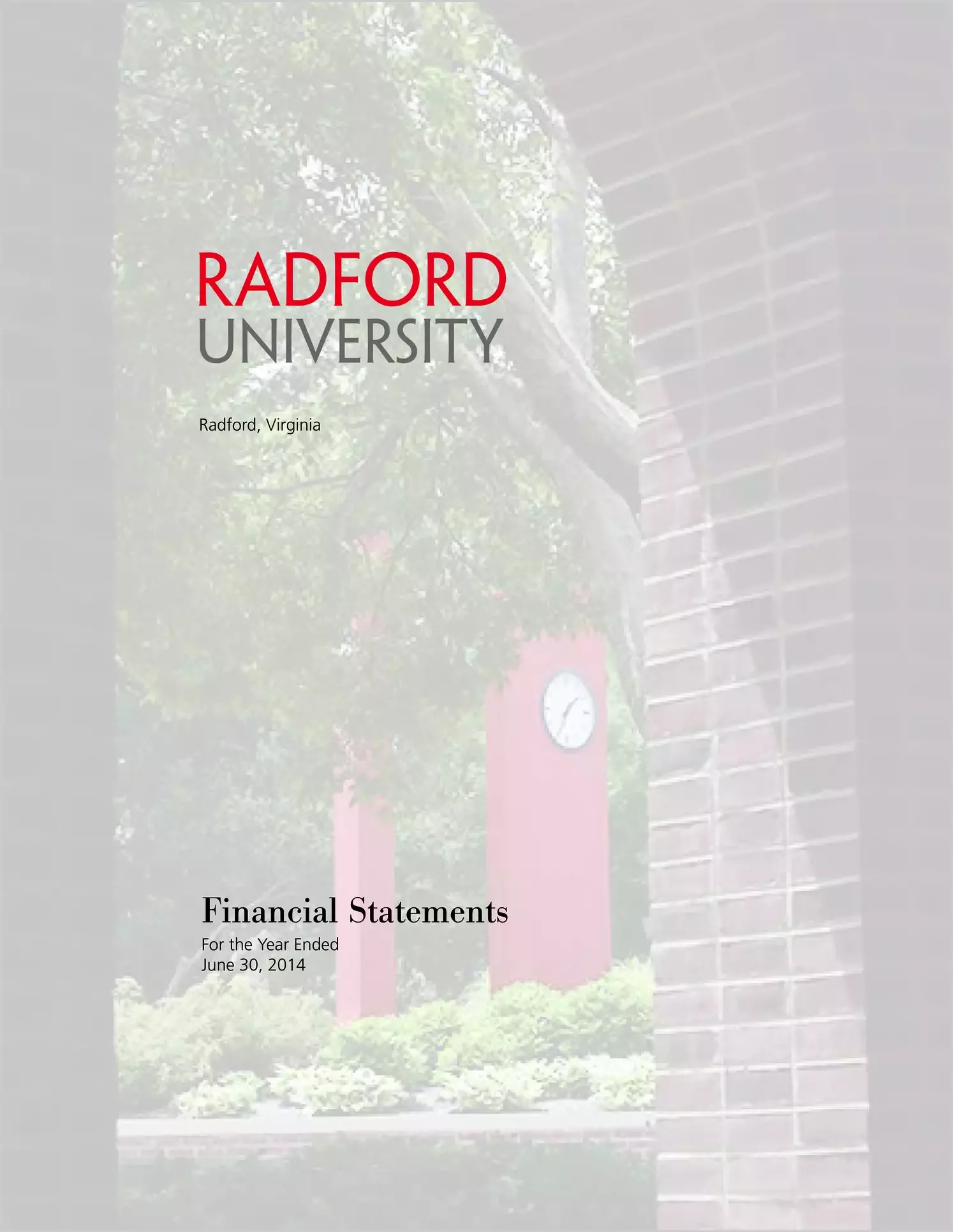 Radford University Financial Statement for year ending June 30, 2014
