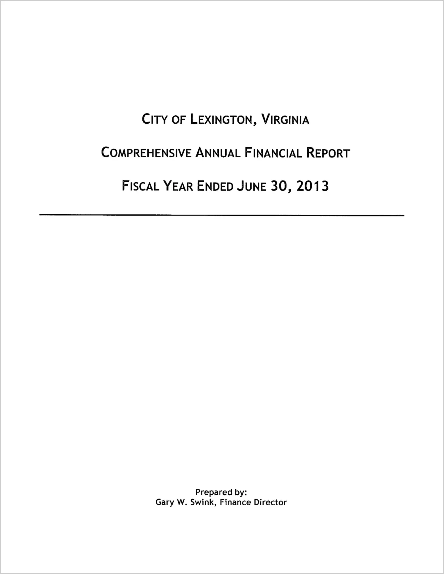 2013 Annual Financial Report for City of Lexington