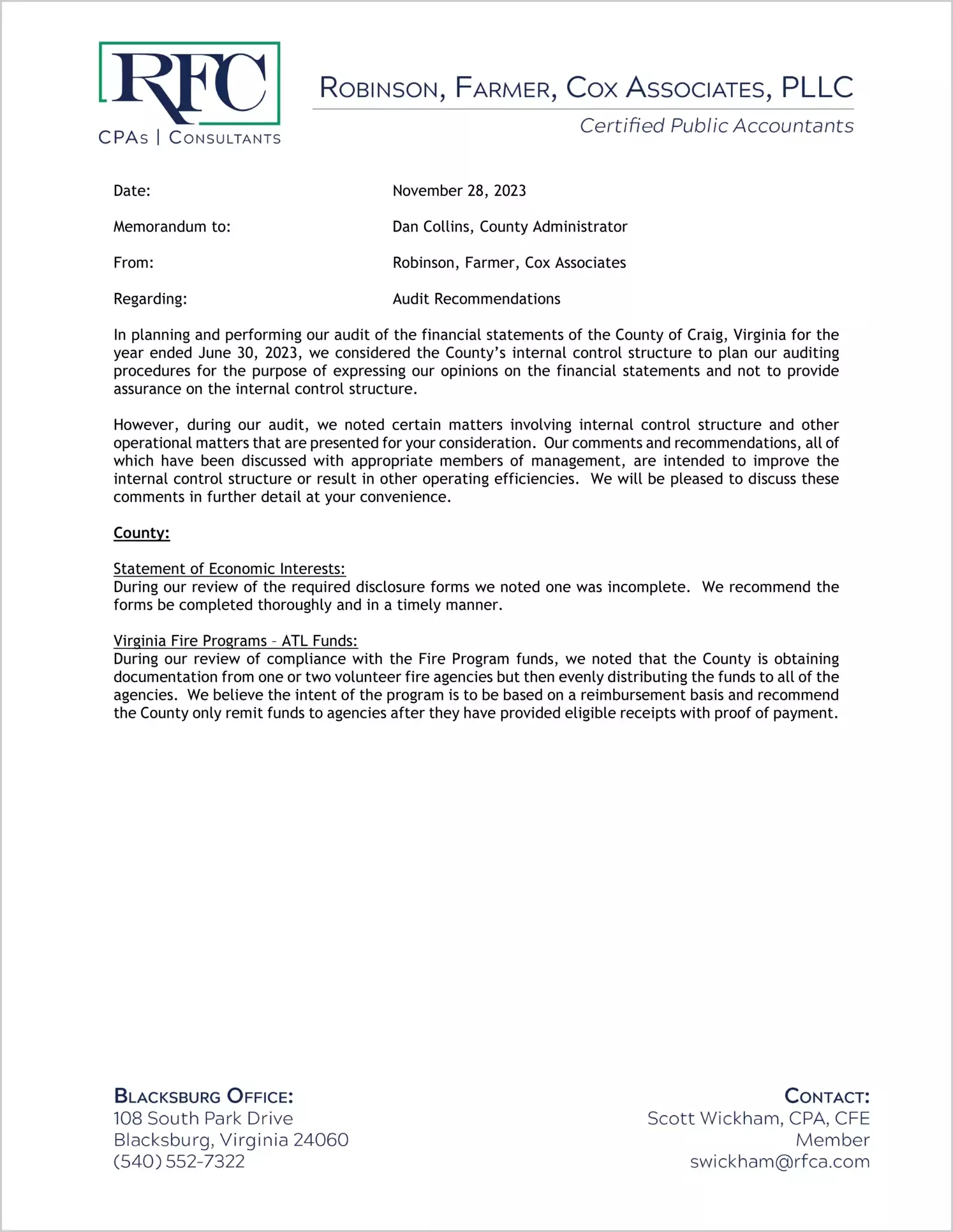 preview of 2023 Management Letter for County of Craig