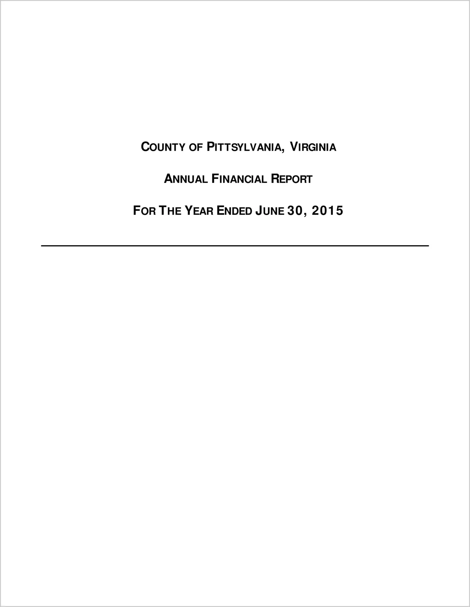2015 Annual Financial Report for County of Pittsylvania