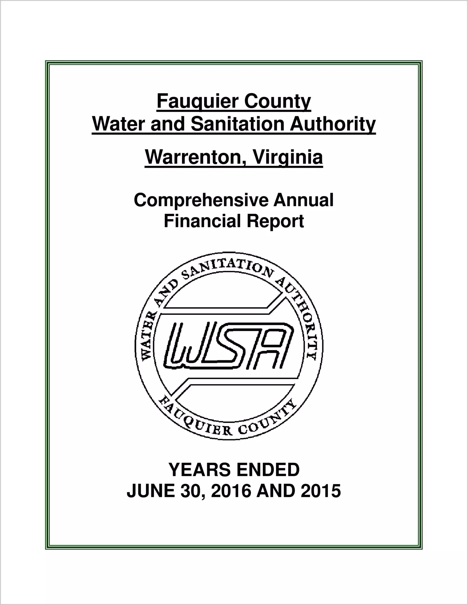 2016 ABC/Other Annual Financial Report  for Fauquier Water and Sanitation Authority