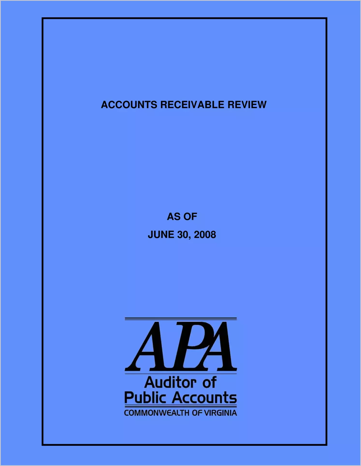 Accounts Receivable Review as of June 30, 2008