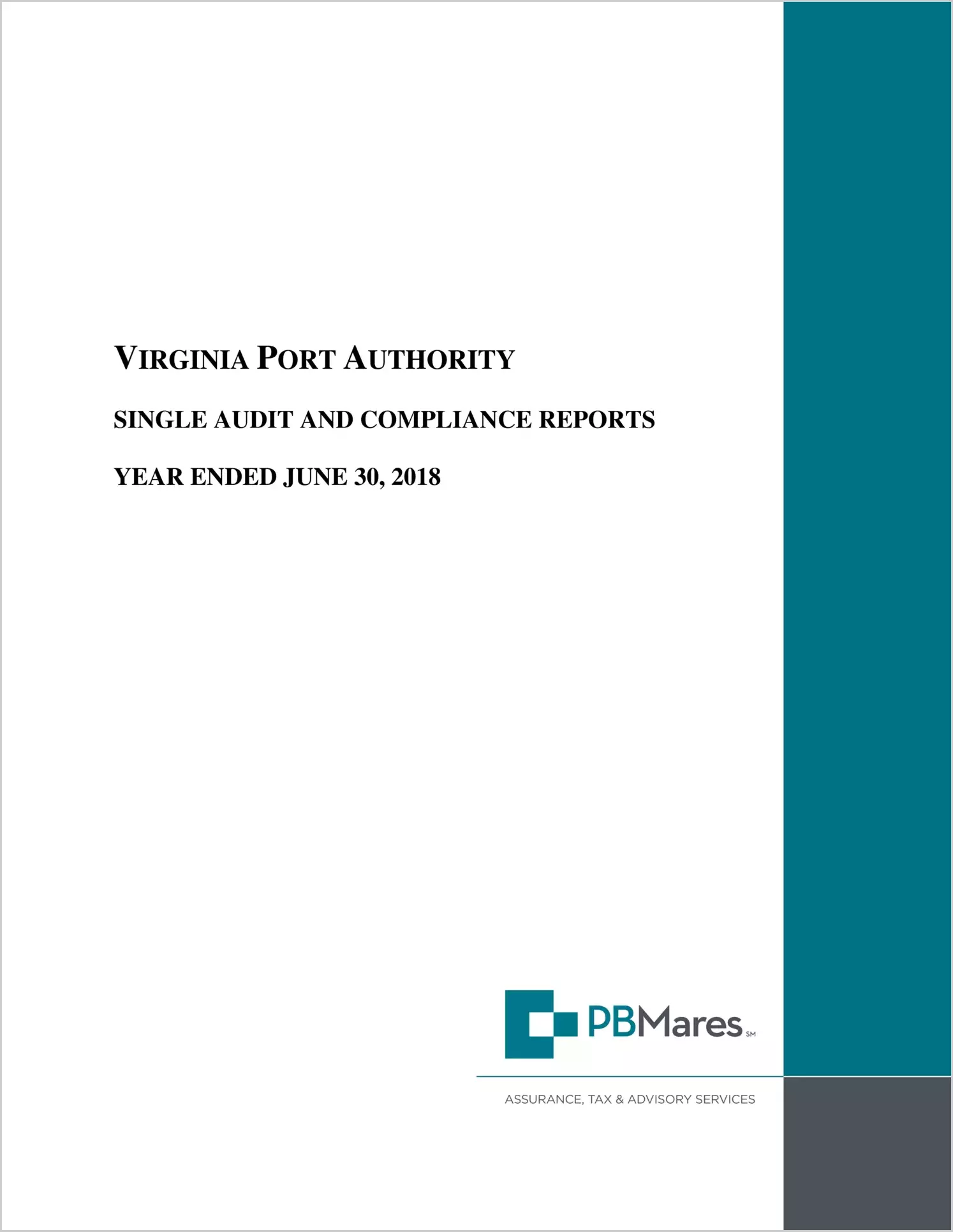 Virginia Port Authority for the year ended June 30, 2018
