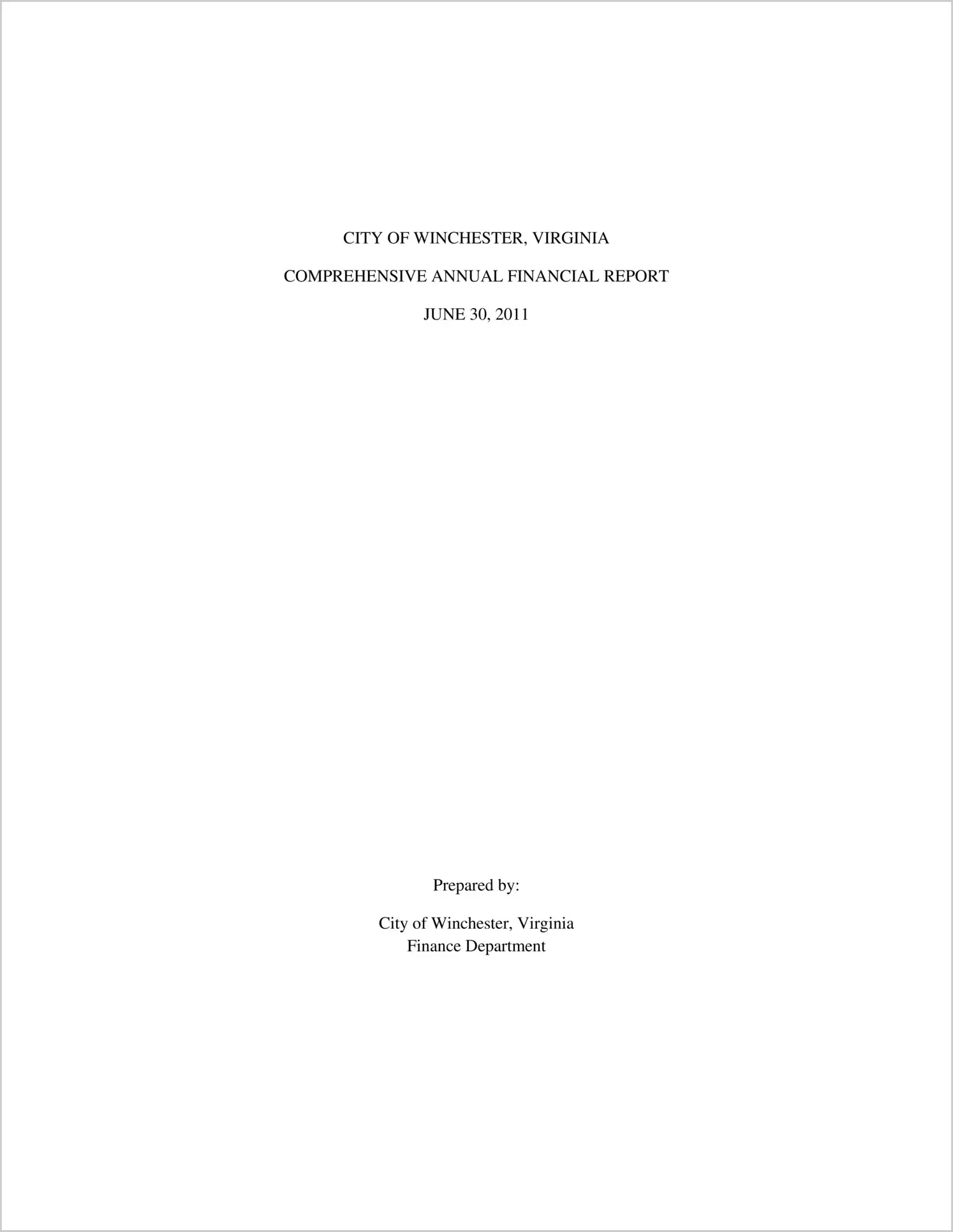 2011 Annual Financial Report for City of Winchester