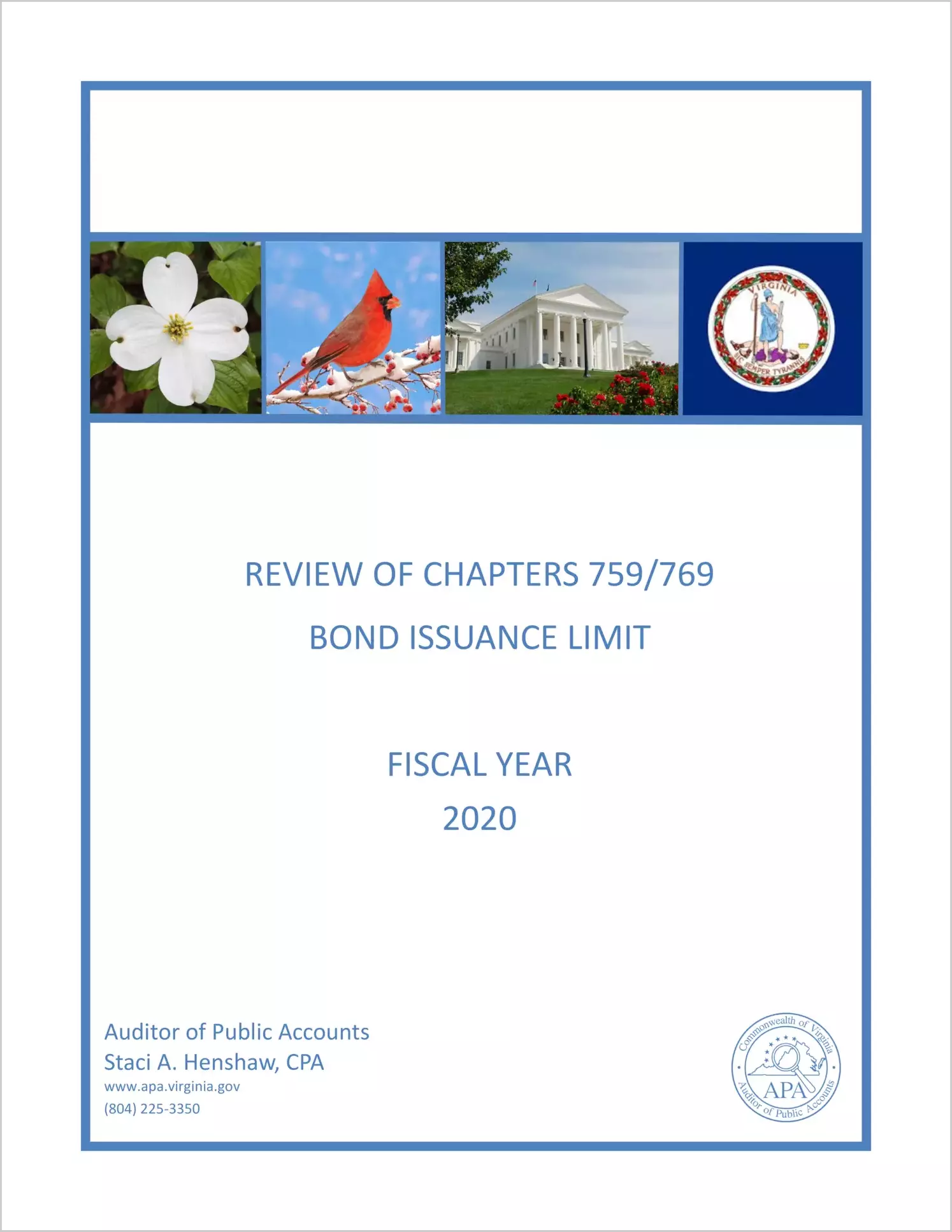 Review of Chapters 759/769 Bond Issuance Limit Fiscal Year 2020