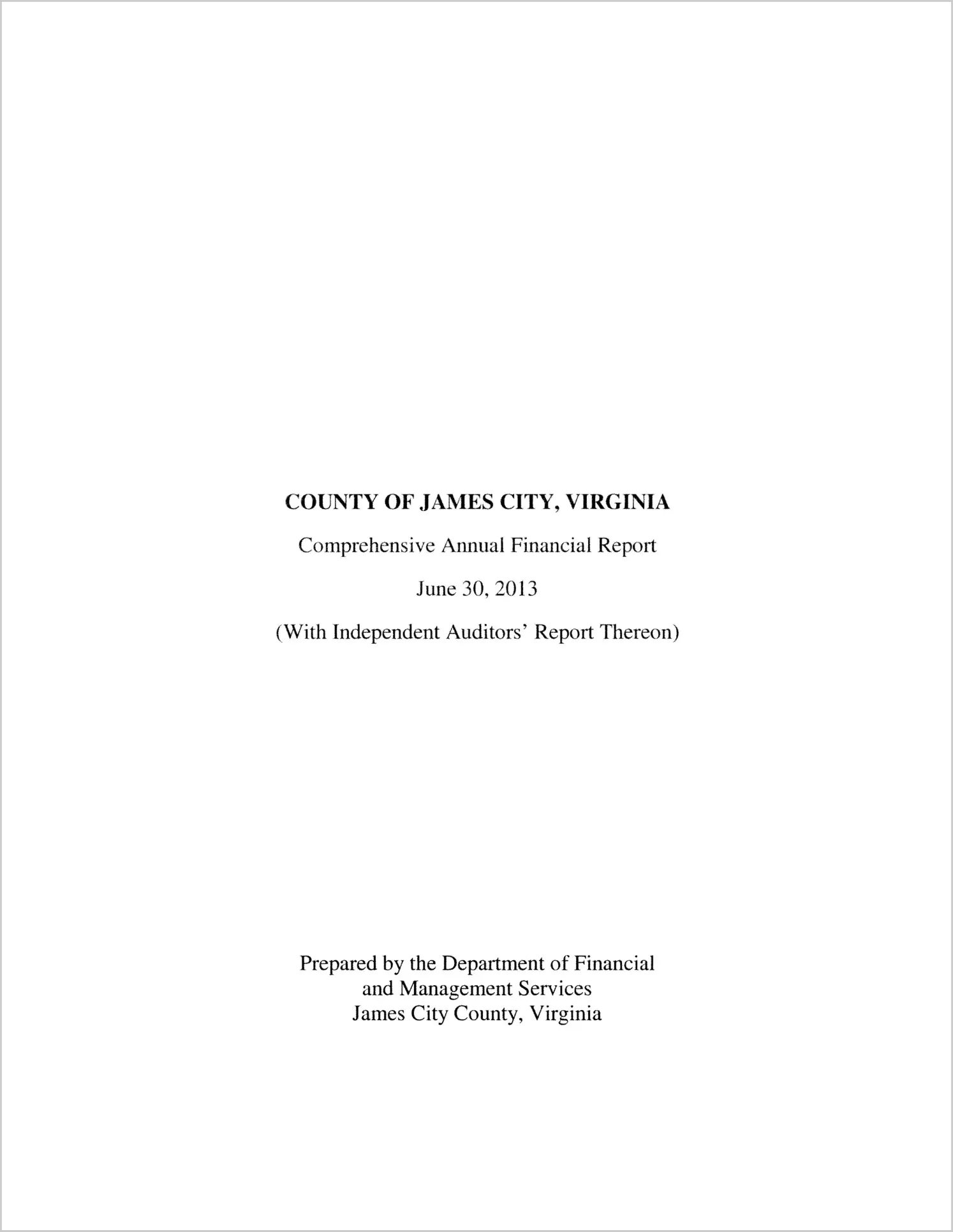 2013 Annual Financial Report for County of James City