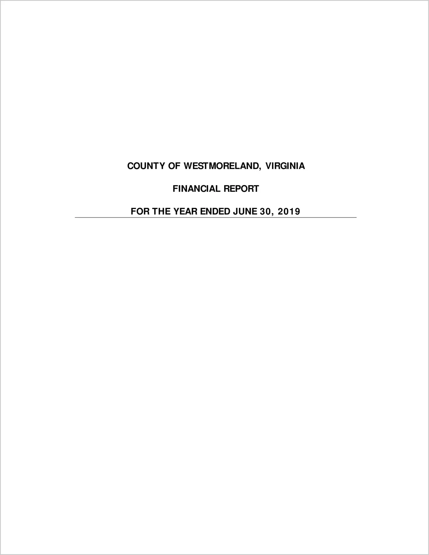2019 Annual Financial Report for County of Westmoreland