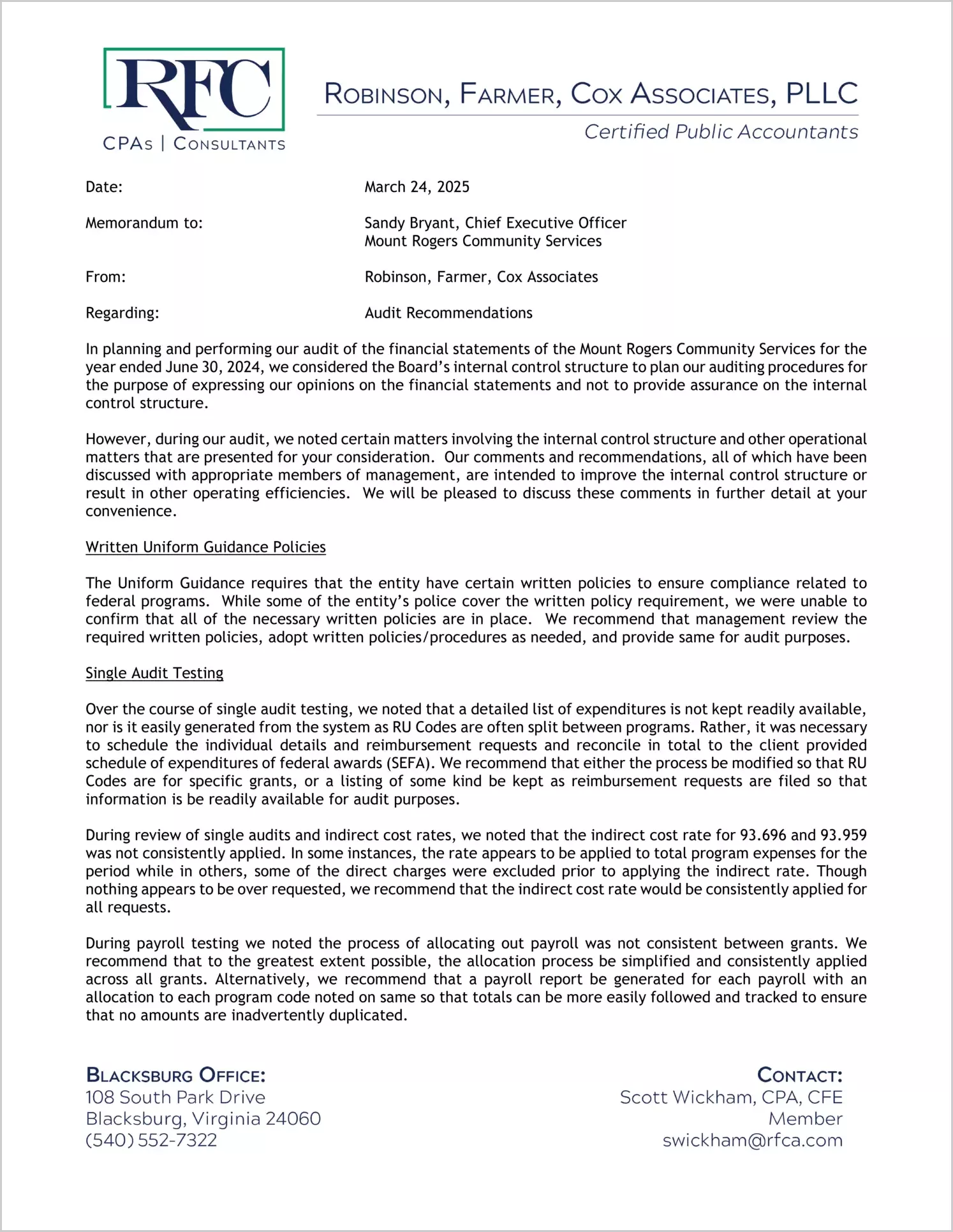 preview of 2024 ABC/Other Management Letter for Mount Rogers Community Services