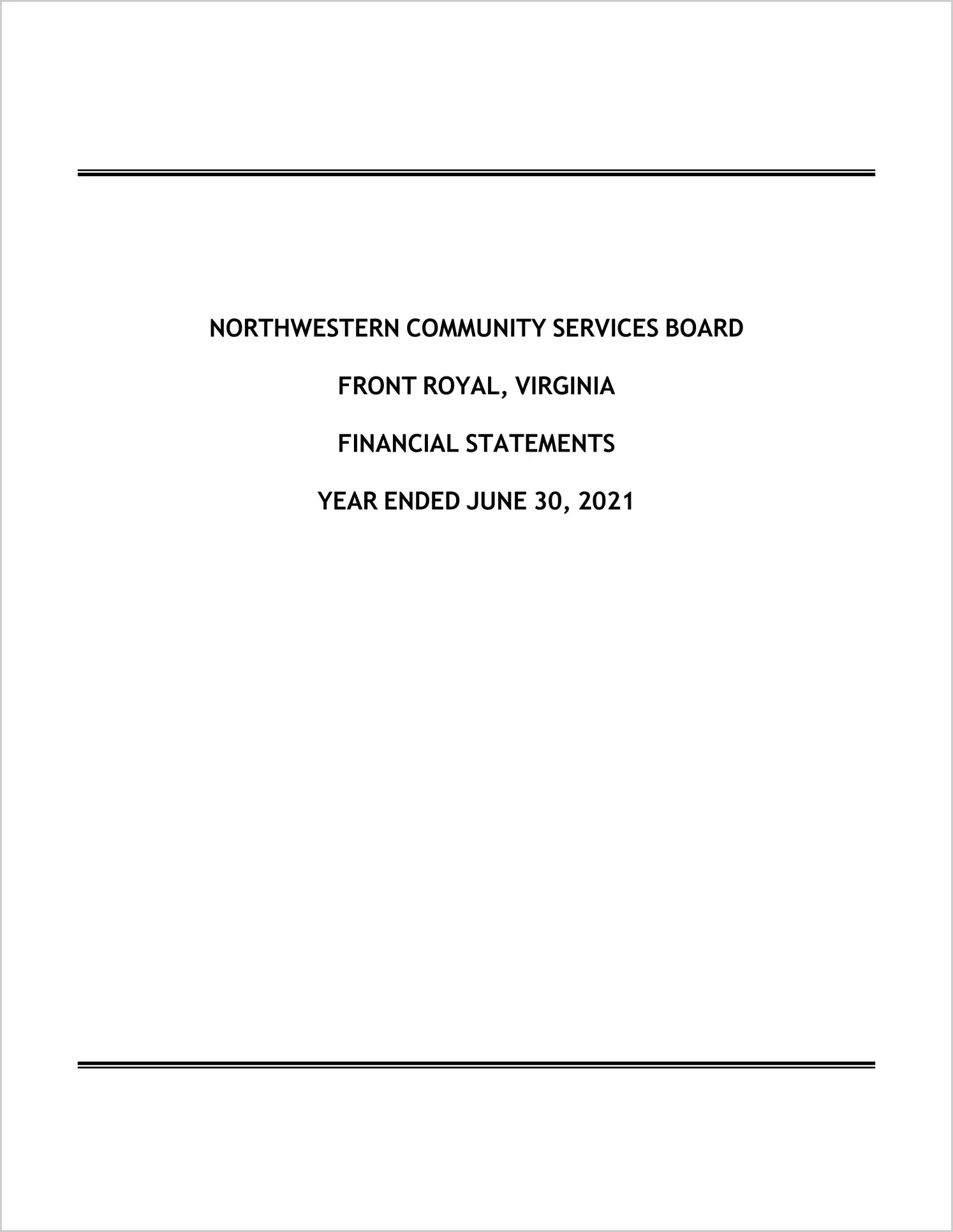 2021 ABC/Other Annual Financial Report  for Northwestern Community Services Board