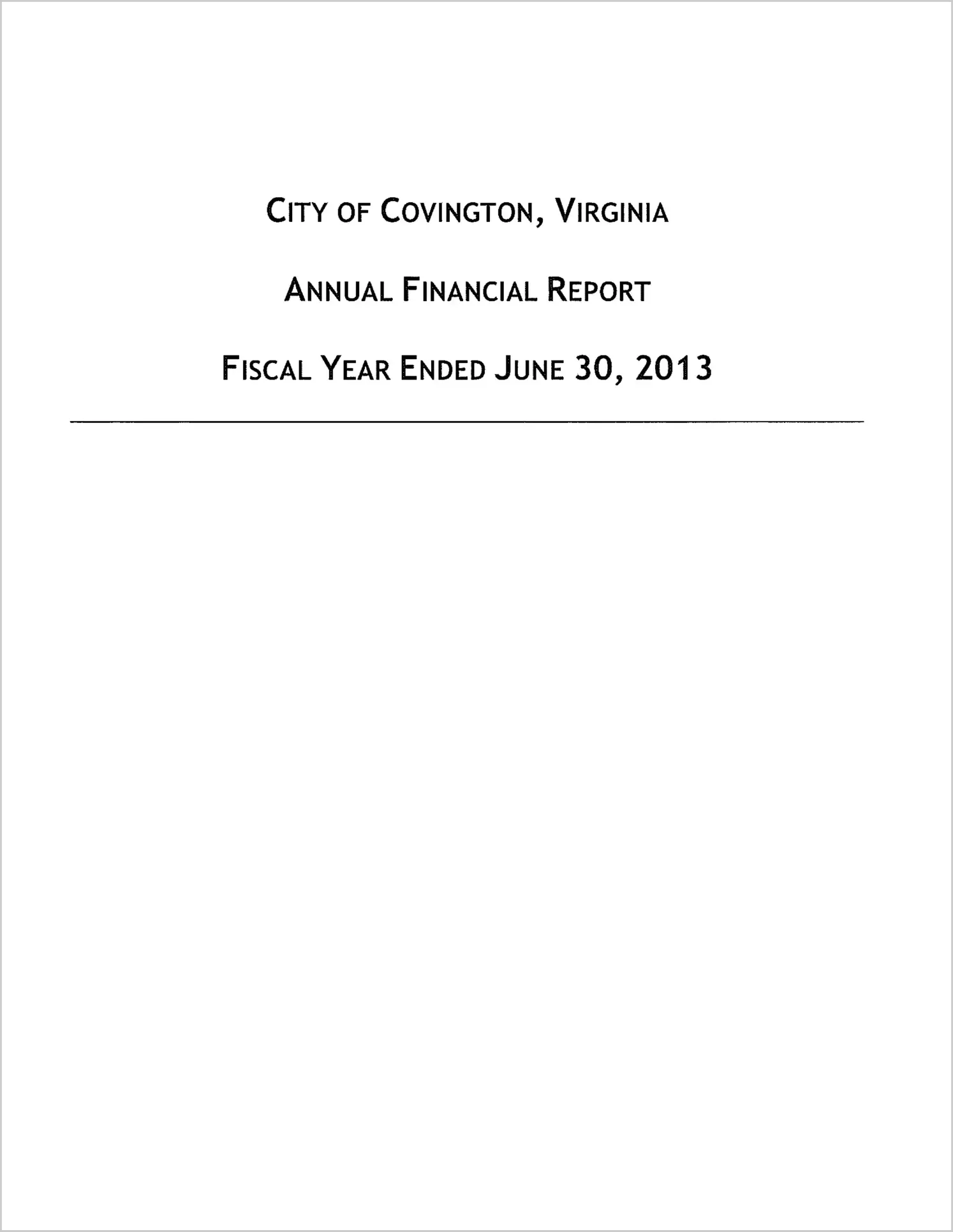 2013 Annual Financial Report for City of Covington