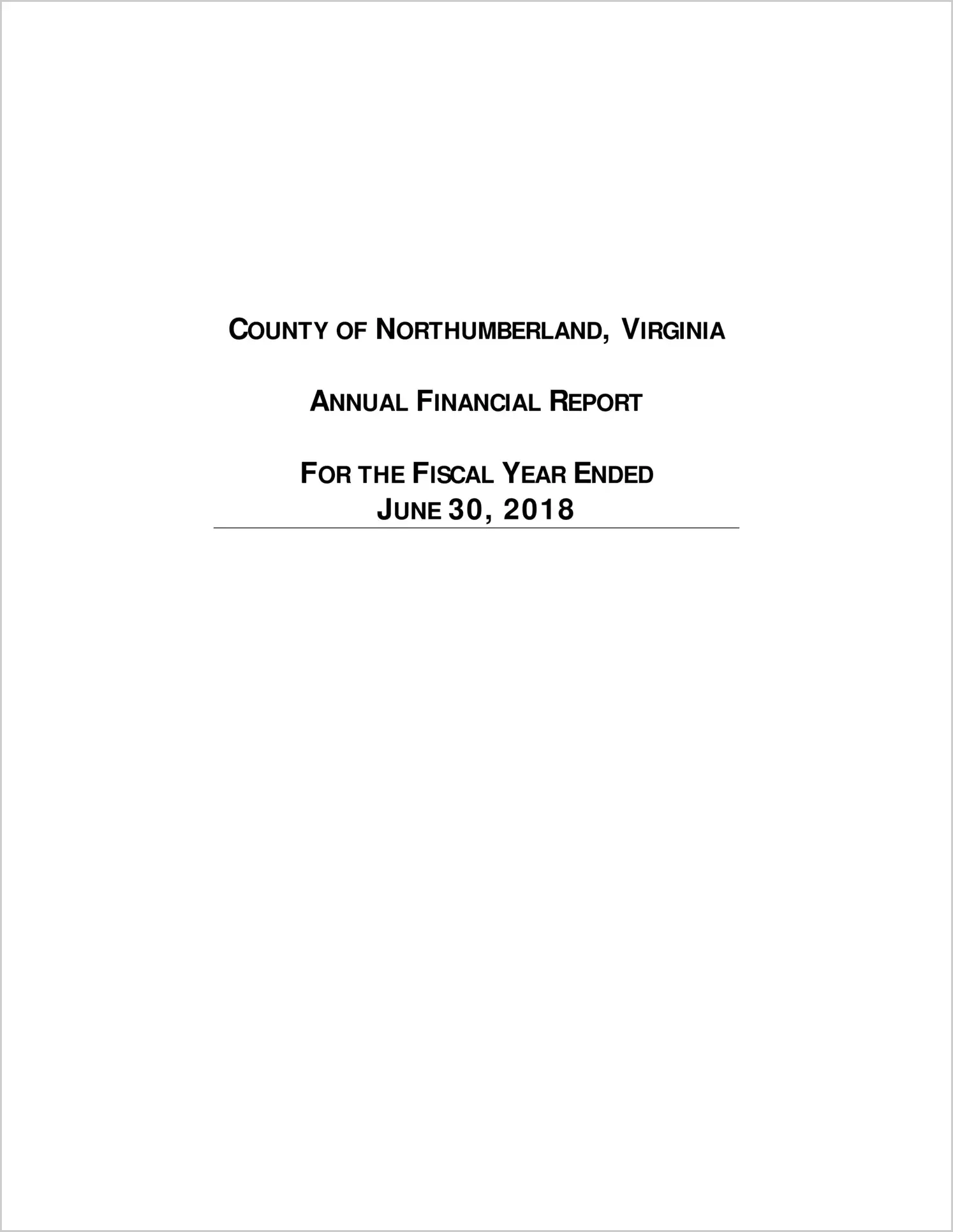 2018 Annual Financial Report for County of Northumberland