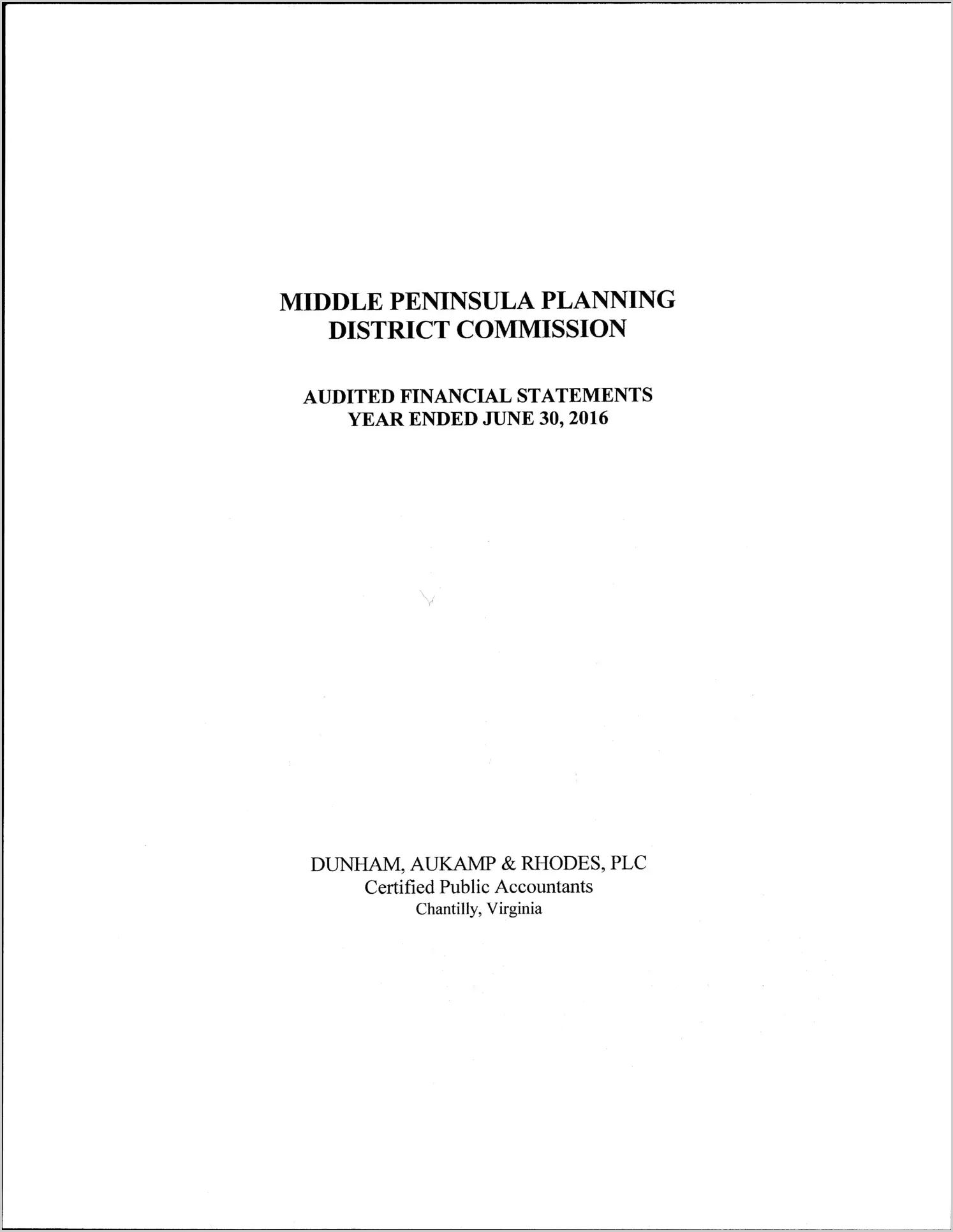 2016 ABC/Other Annual Financial Report  for Middle Peninsula Planning District Commission