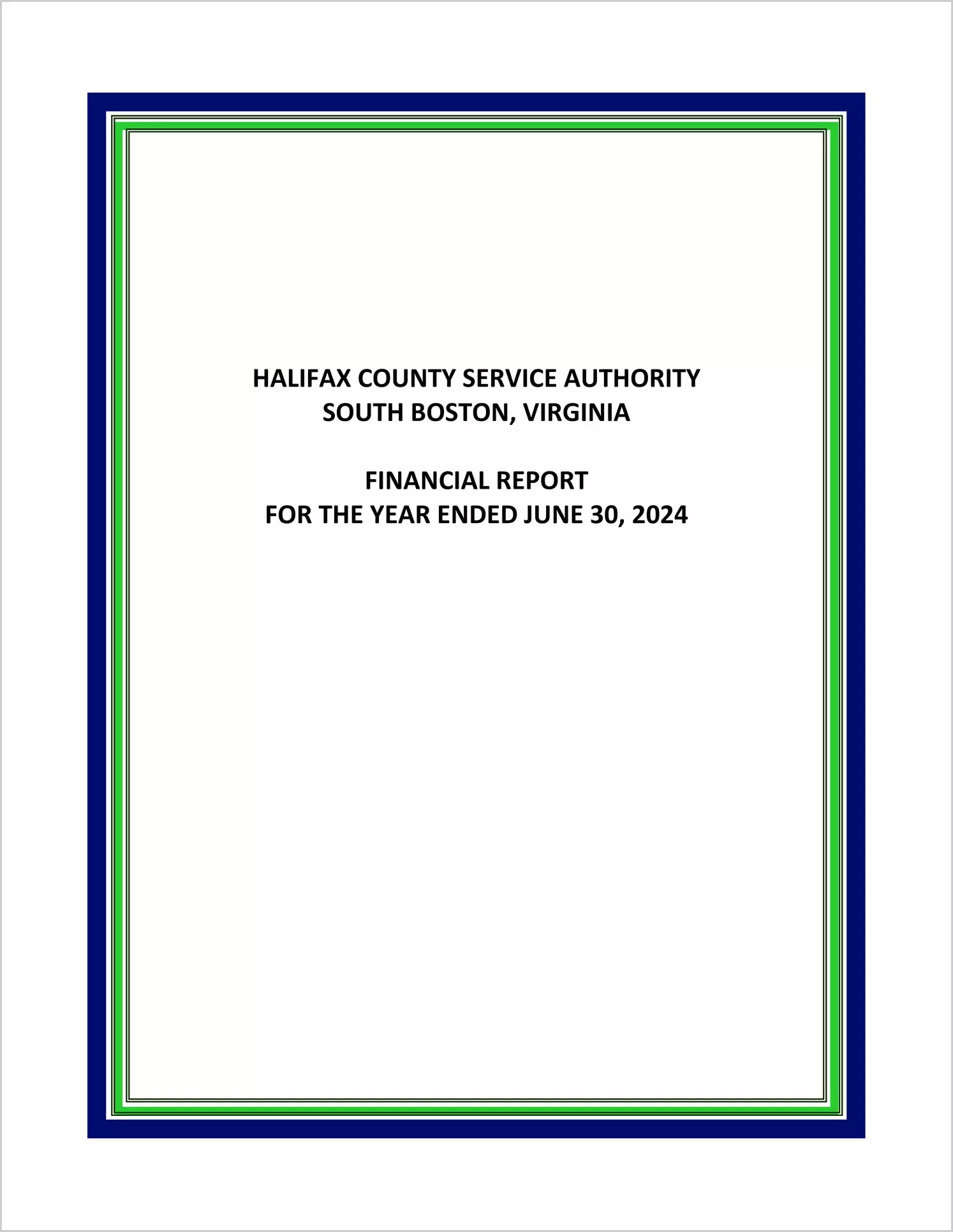 preview of 2024 ABC/Other Annual Financial Report for Halifax County Service Authority