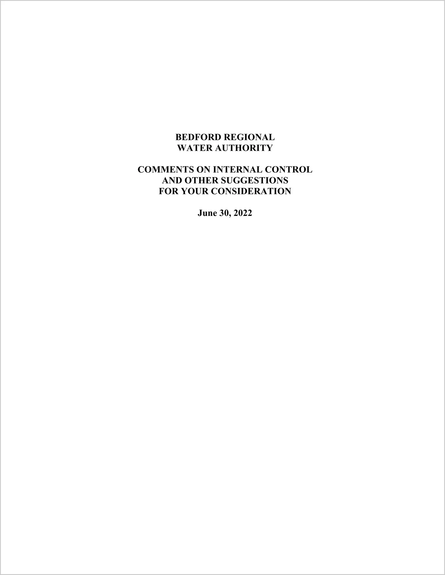 preview of 2022 ABC/Other Management Letter for Bedford Regional Water Authority