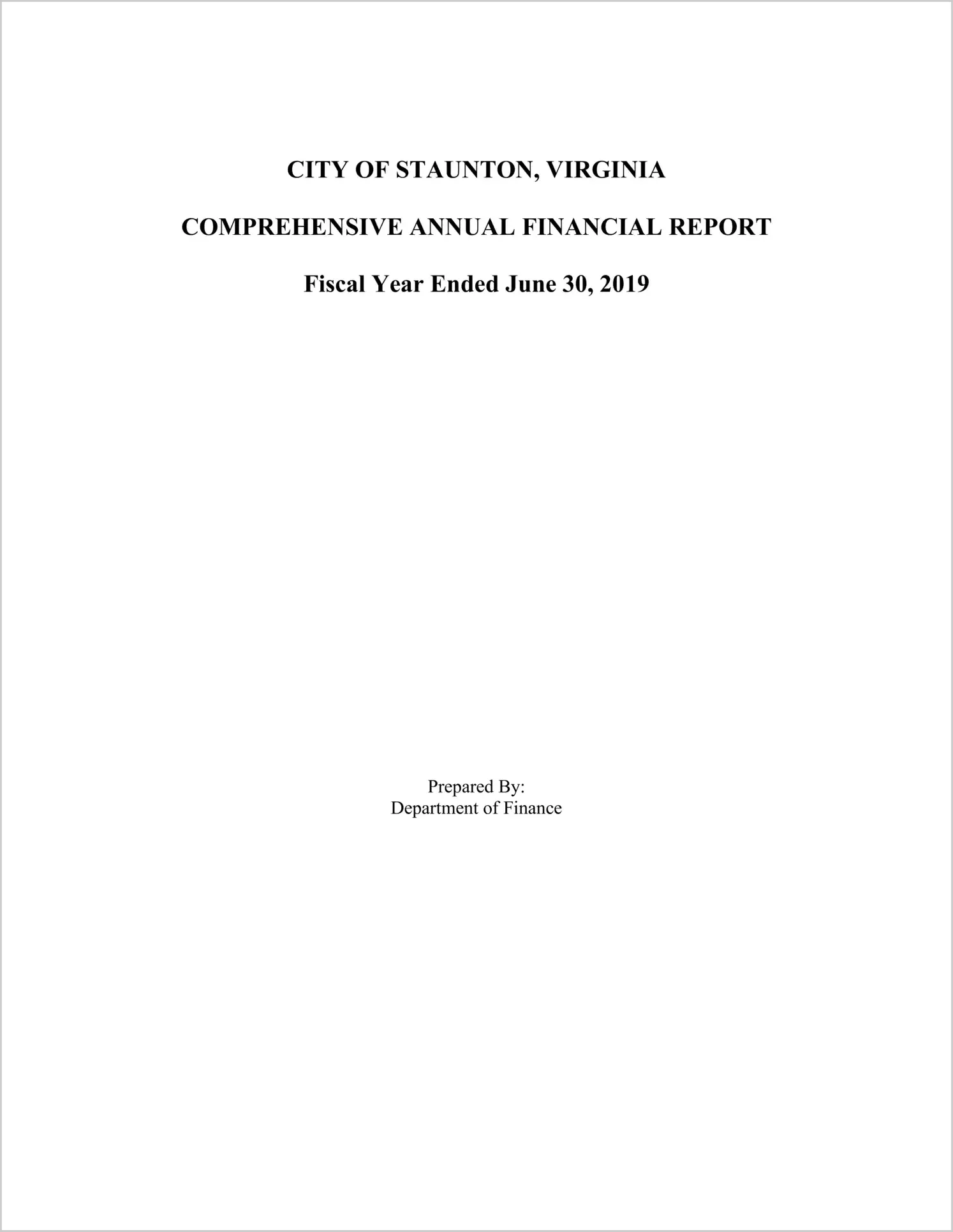 2019 Annual Financial Report for City of Staunton