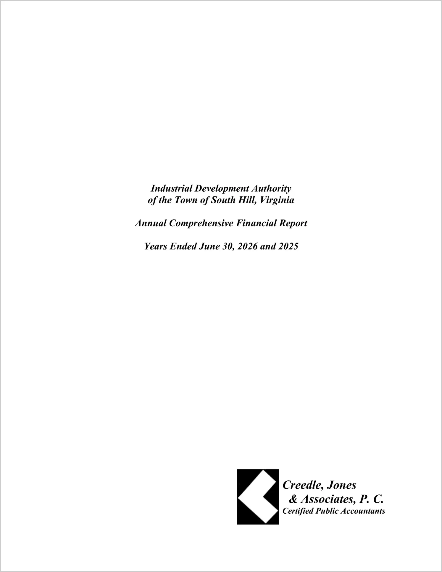 preview of 2026 ABC/Other Annual Financial Report for South Hill Industrial Development Authority