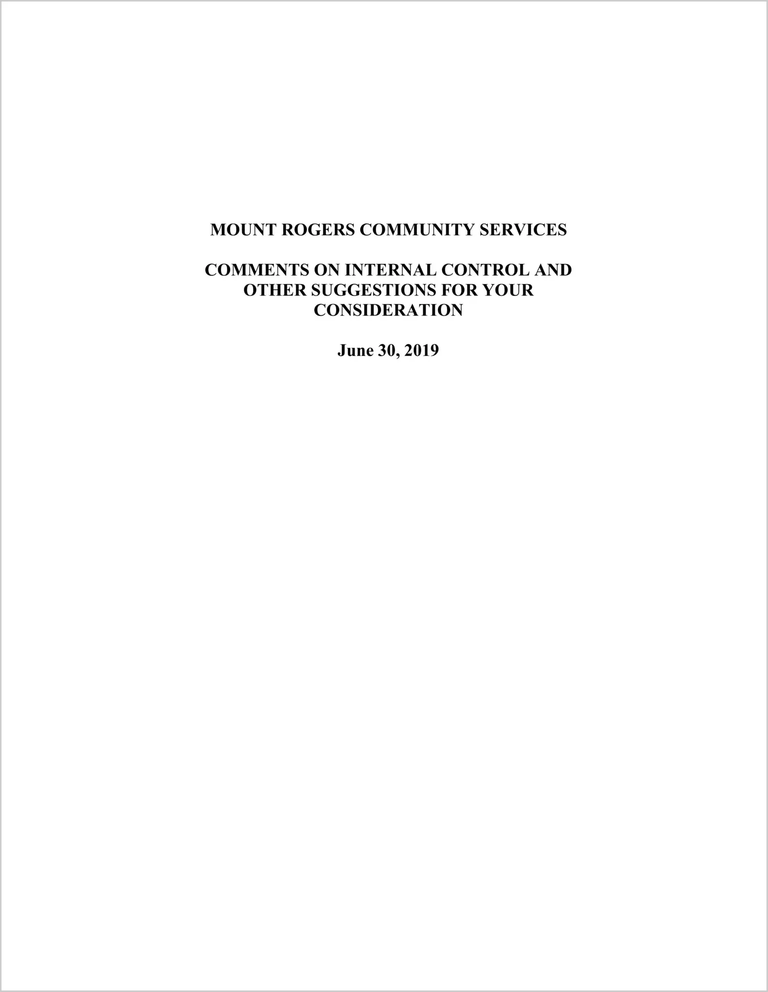 2019 ABC/Other Management Letter for Mount Rogers Community Services Board