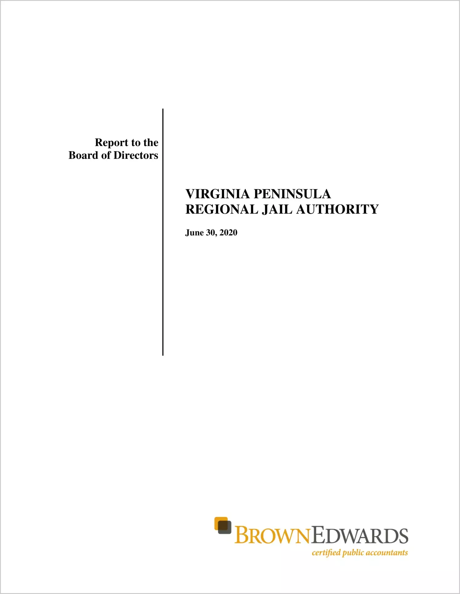 2020 ABC/Other Management Letter for Virginia Peninsula Regional Jail Authority
