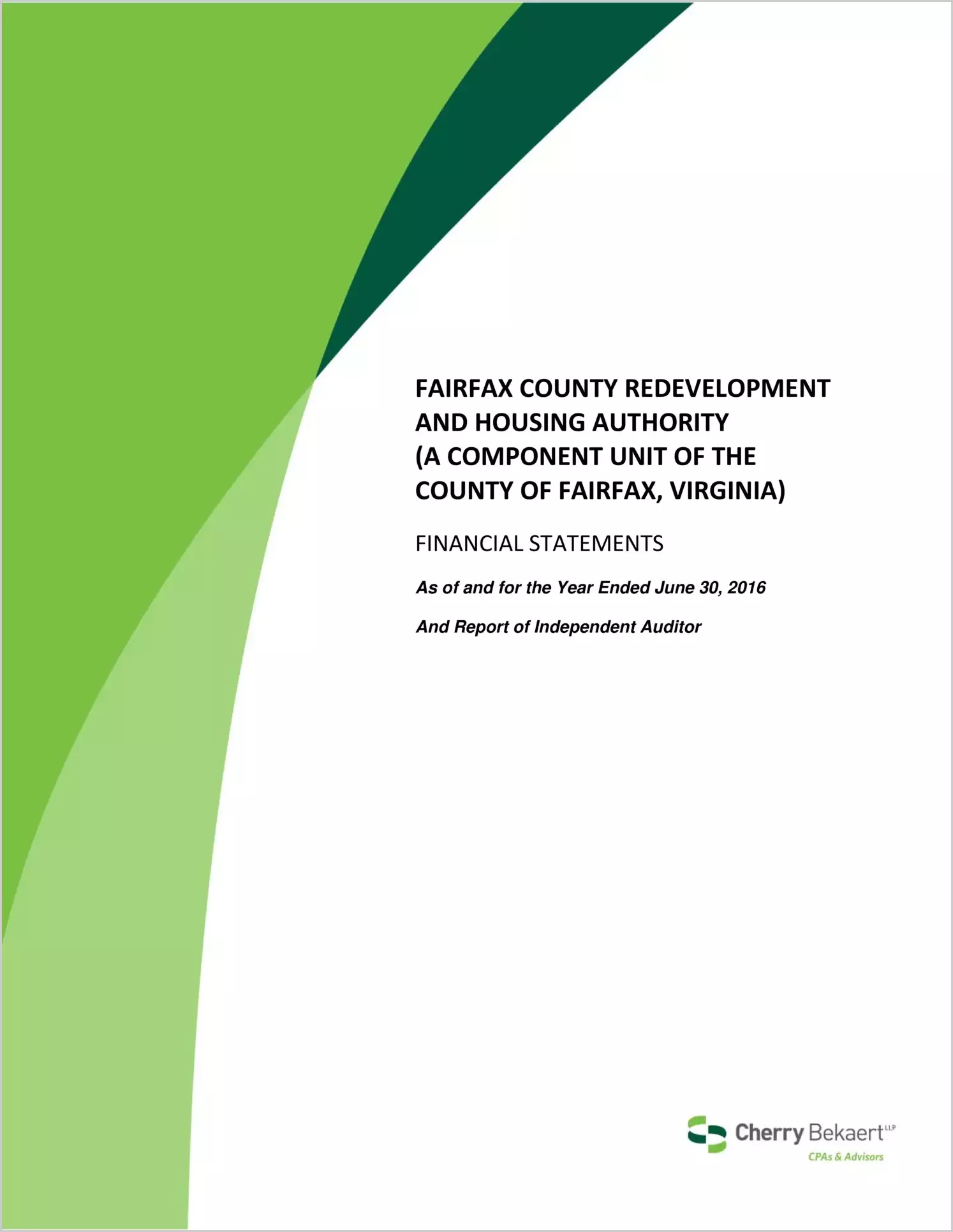 2016 ABC/Other Annual Financial Report  for Fairfax County Redevelopment & Housing Authority