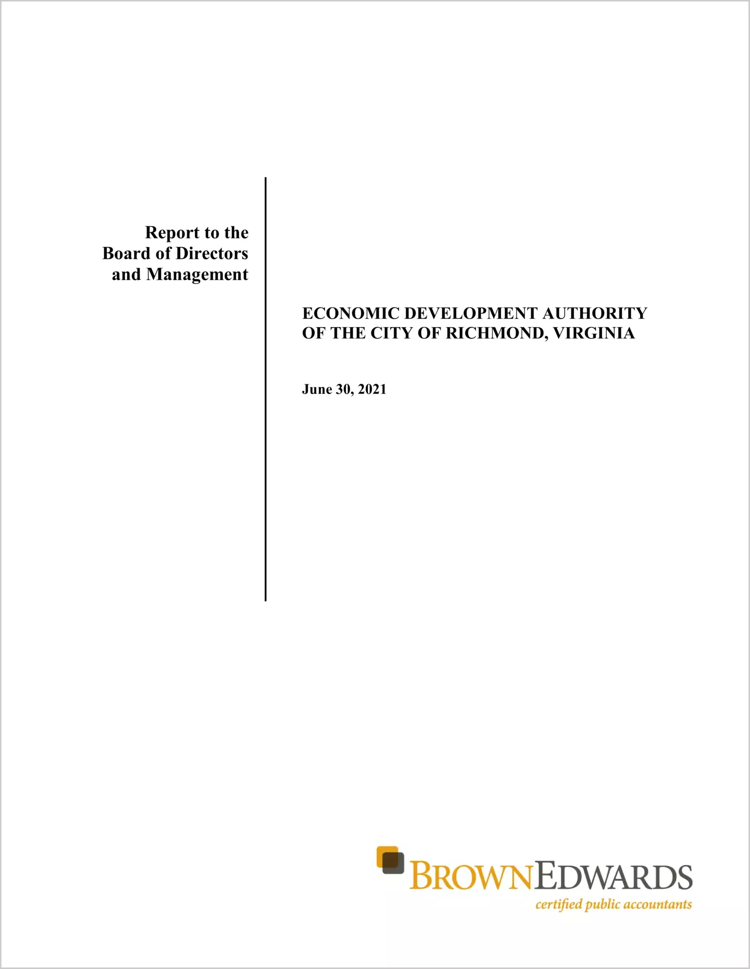 preview of 2021 ABC/Other Management Letter for Richmond City Economic Development Authority