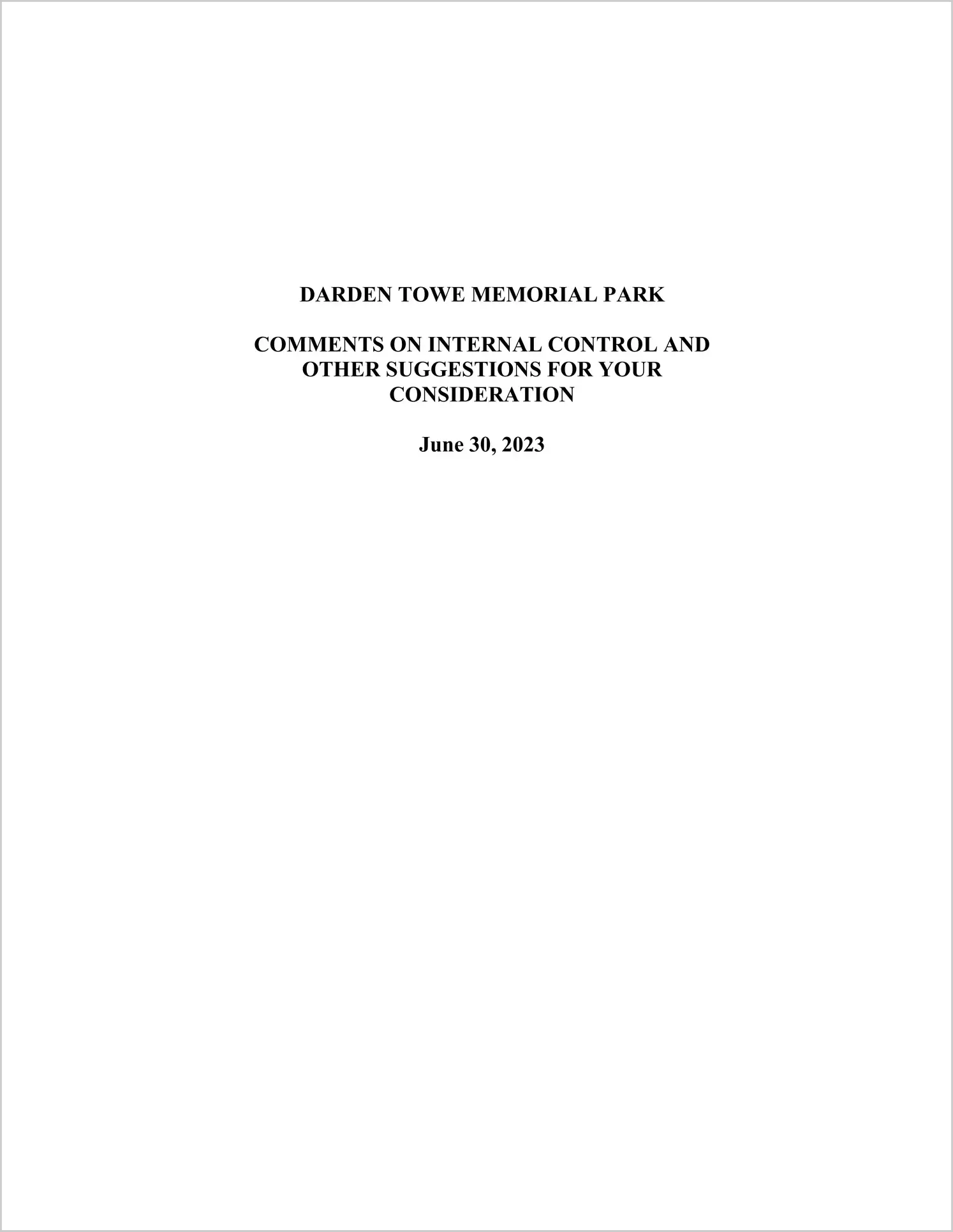 preview of 2023 ABC/Other Management Letter for Darden Towe Memorial Park