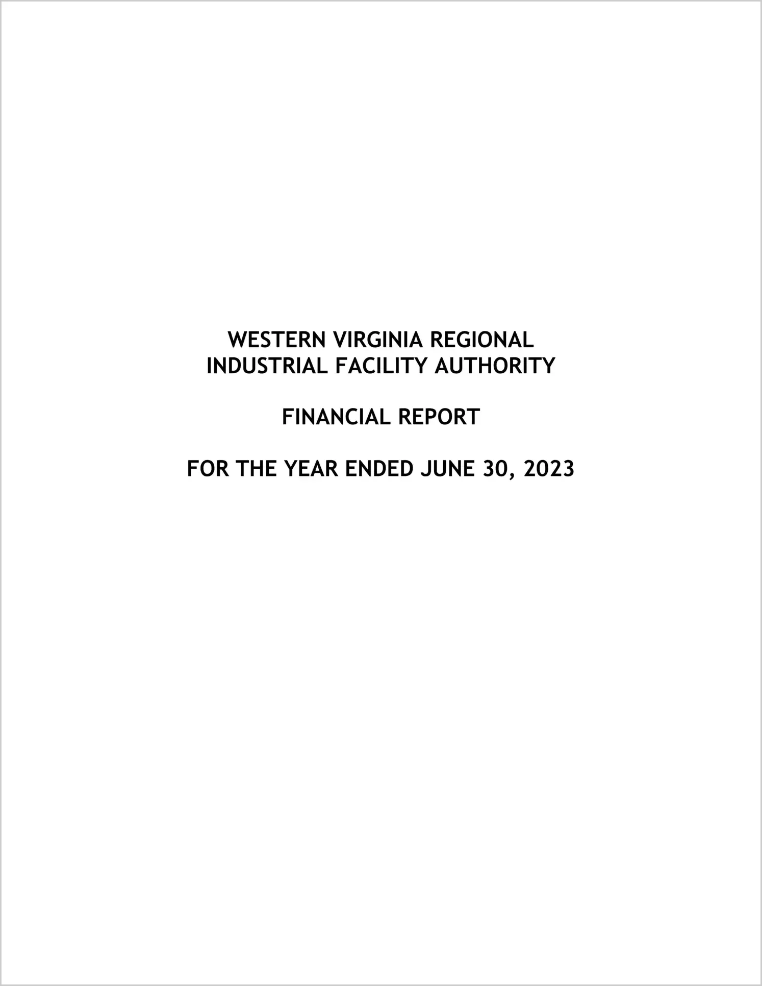 2023 ABC/Other Annual Financial Report for Western Virginia Regional Industrial Facility Authority