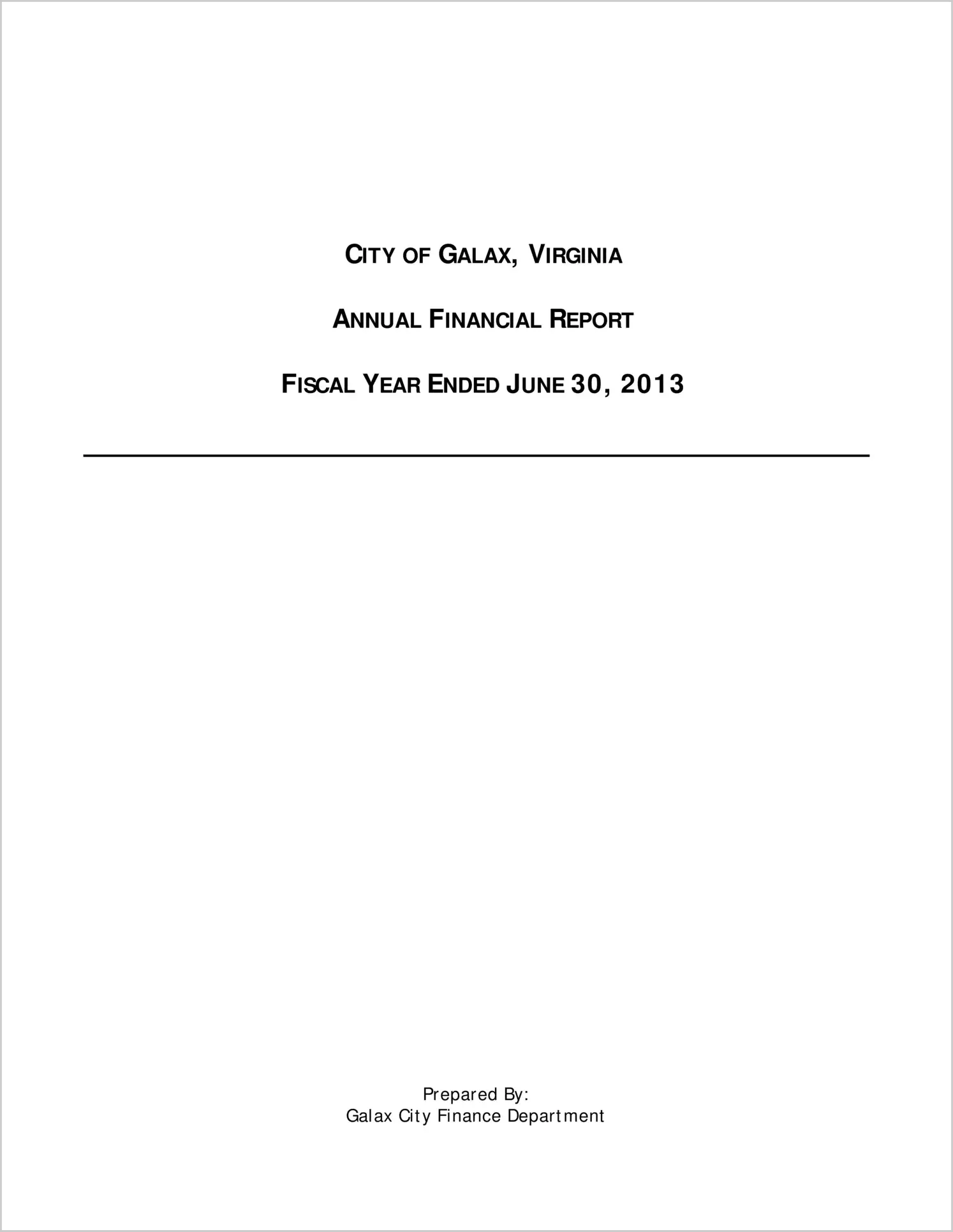 2013 Annual Financial Report for City of Galax