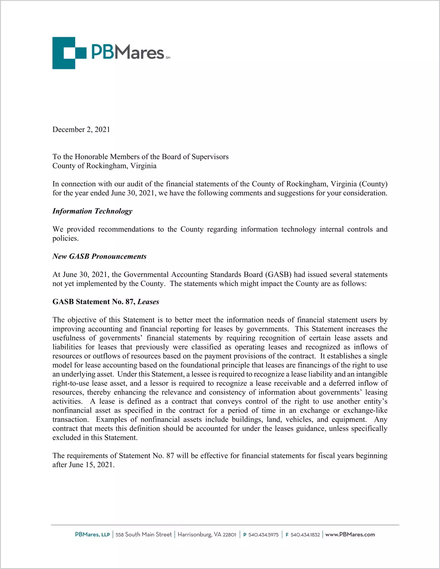 preview of 2021 Management Letter for County of Rockingham