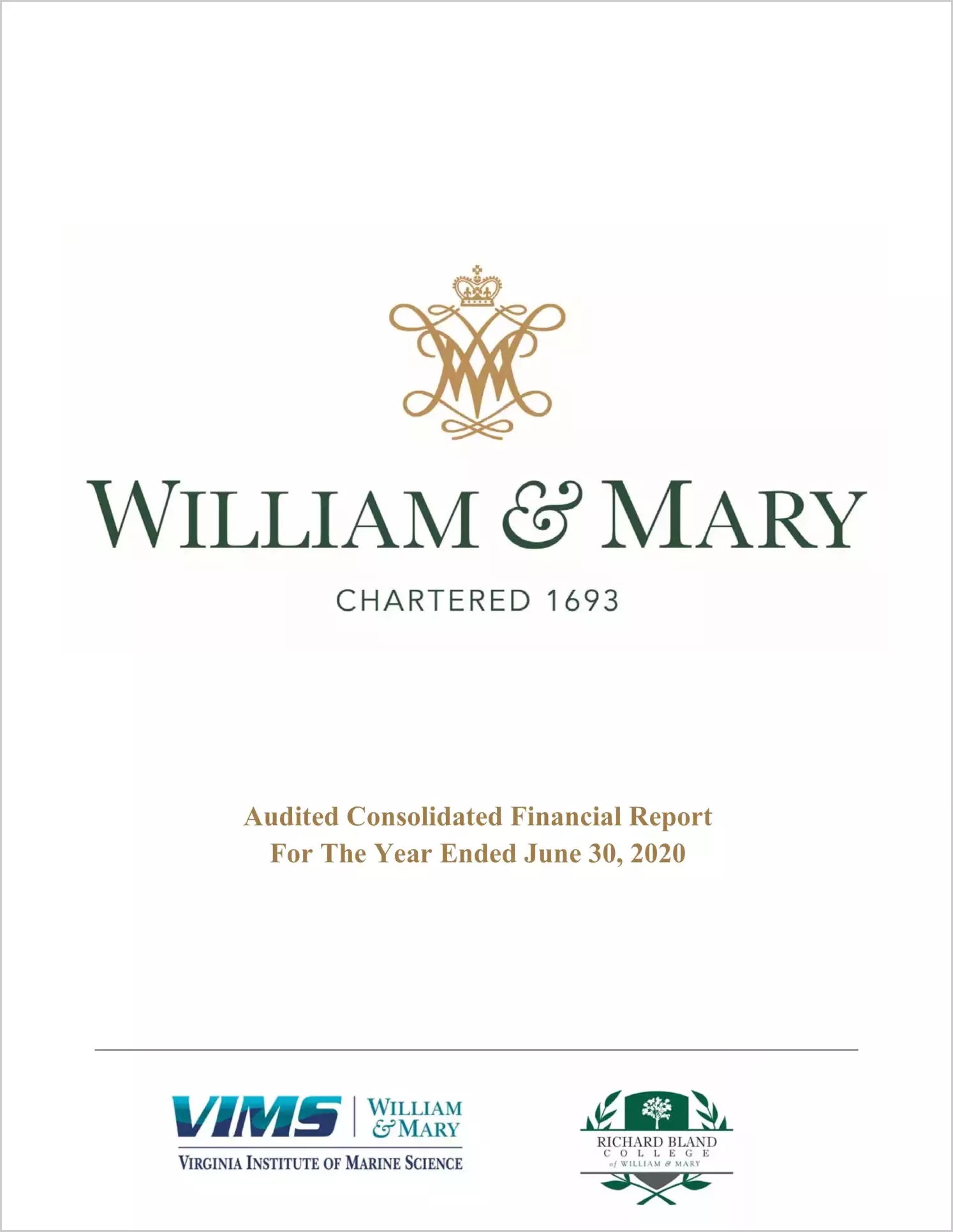 William & Mary, Virginia Institute of Marine Science, and Richard Bland College Financial Statements for the year ended June 30, 2020