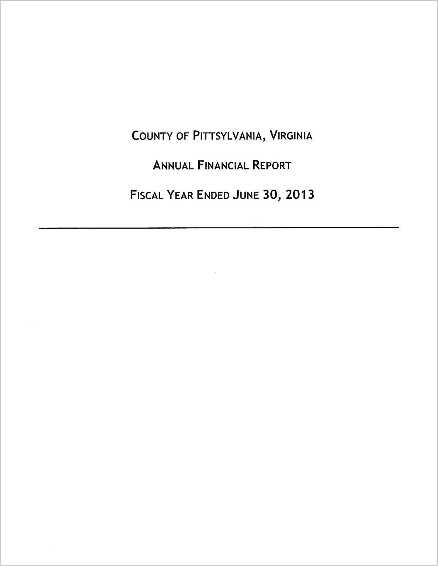 2013 Annual Financial Report for County of Pittsylvania