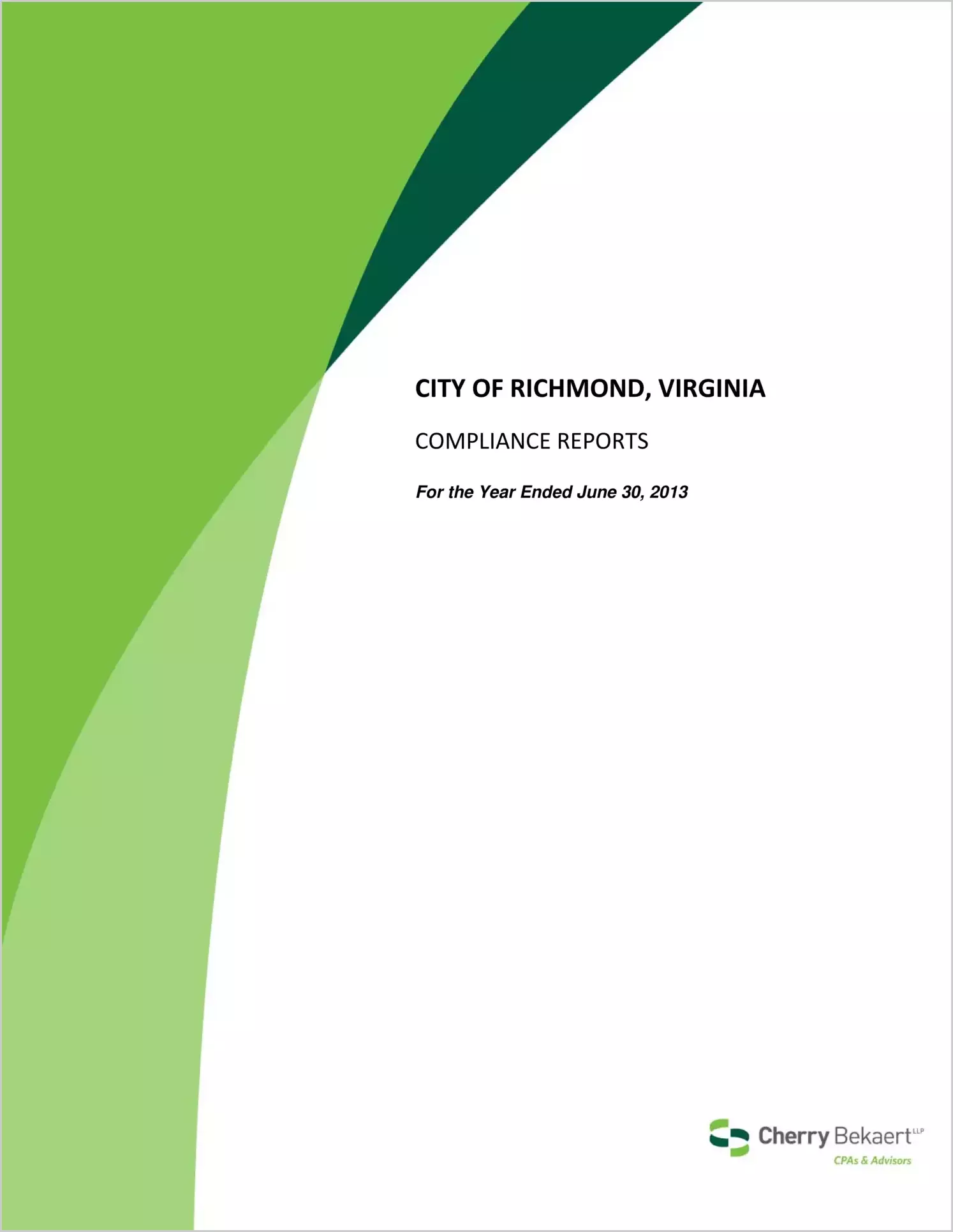 2013 Internal Control and Compliance Report for City of Richmond