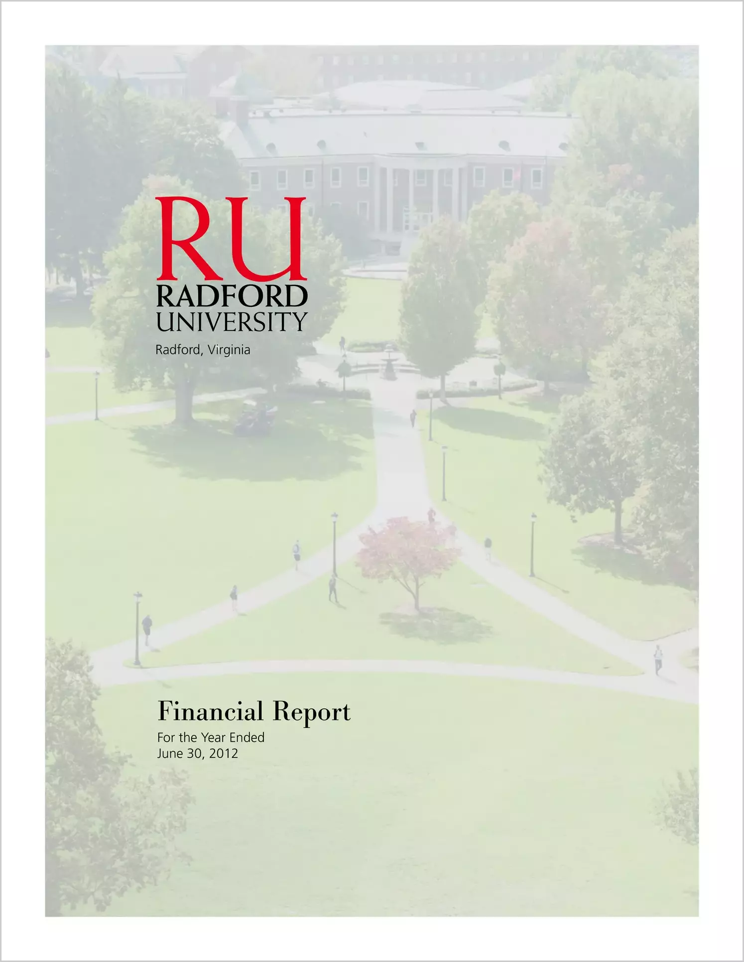 Radford University Financial Statement report on audit for year ending June 30, 2012