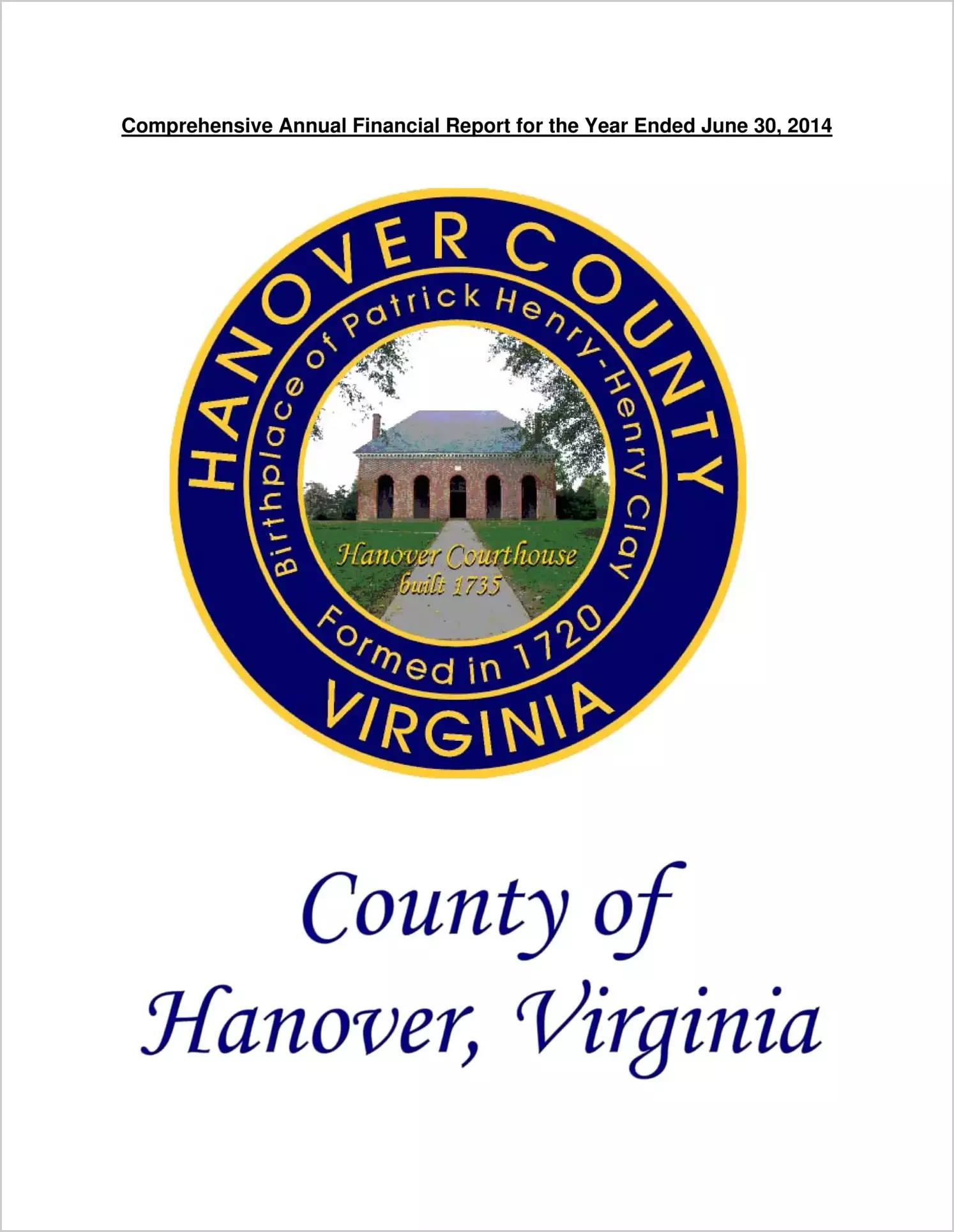 2014 Annual Financial Report for County of Hanover