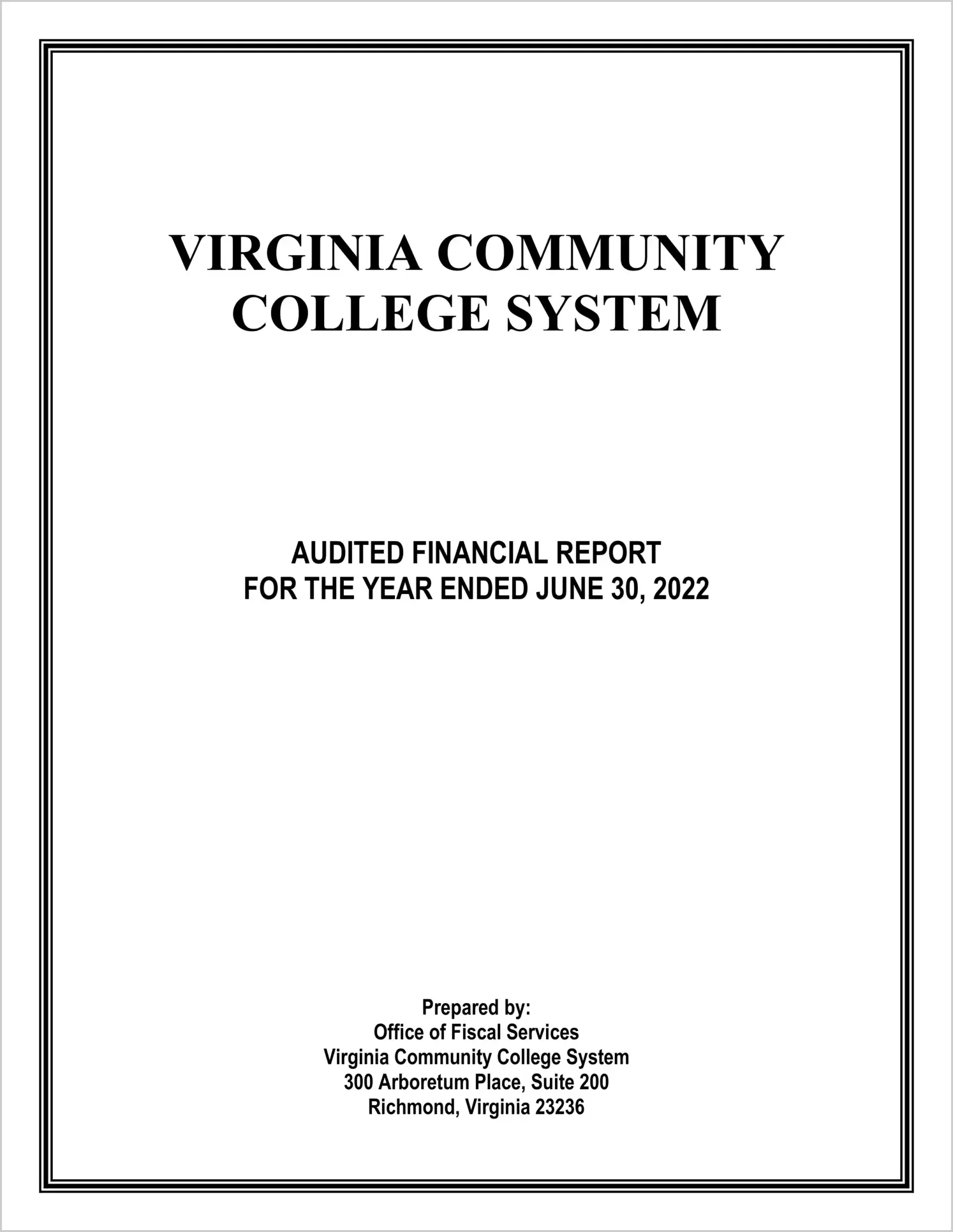 Virginia Community College System Financial Statements for the year ended June 30, 2022